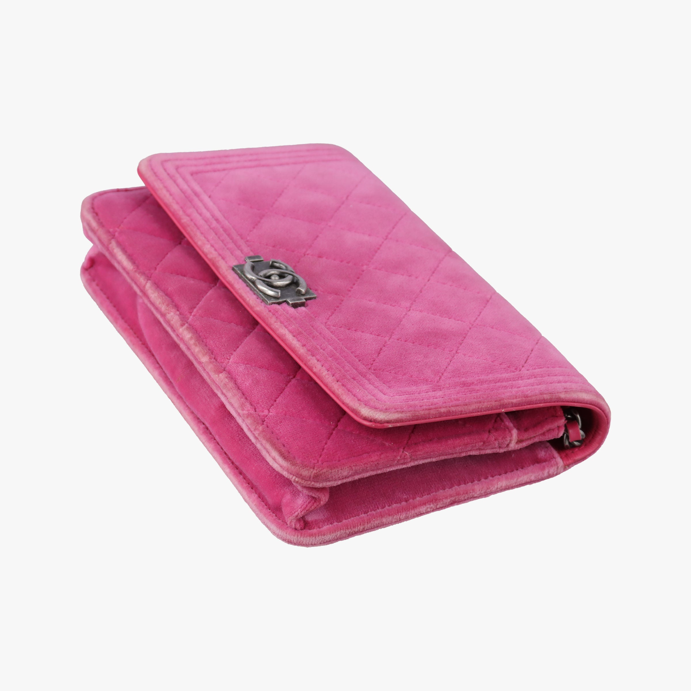 Secondhand Chanel BOY CHANEL Chain Wallet Rose velour A68911 shoulderbag | stylenewstar
