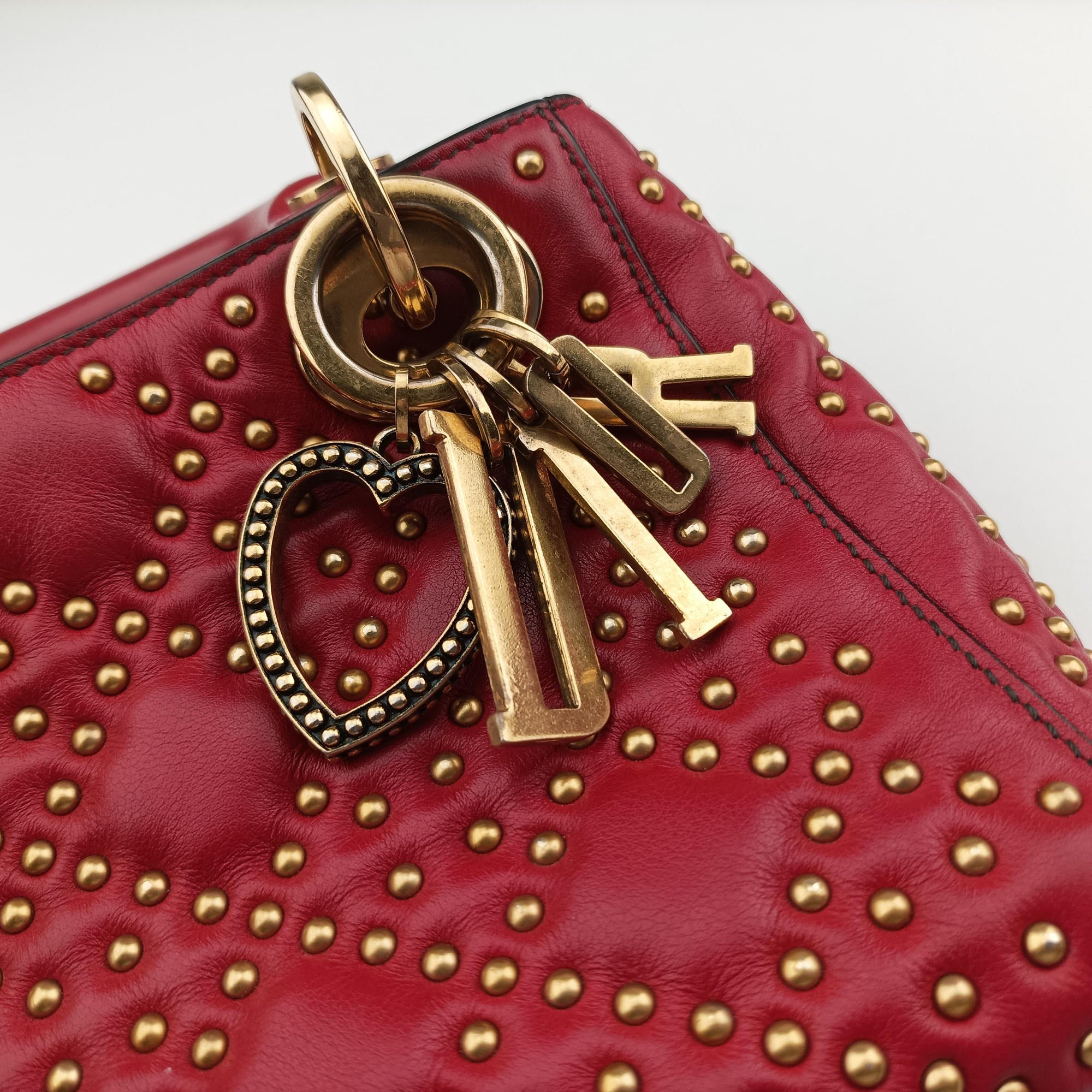 Pre-owned Christian Dior Lady Dior Red Leather  shoulderbag | stylenewstar
