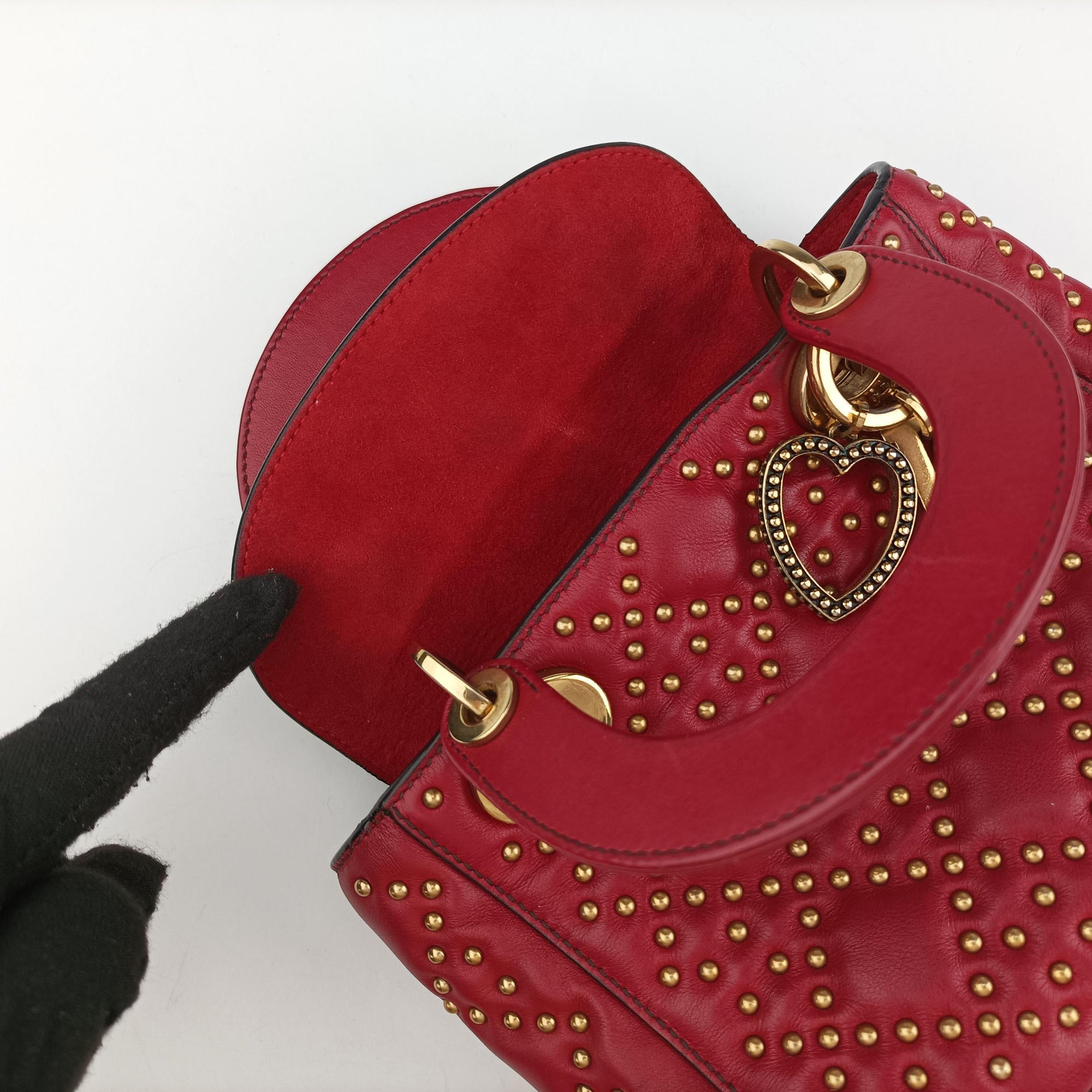 Pre-owned Christian Dior Lady Dior Red Leather  shoulderbag | stylenewstar