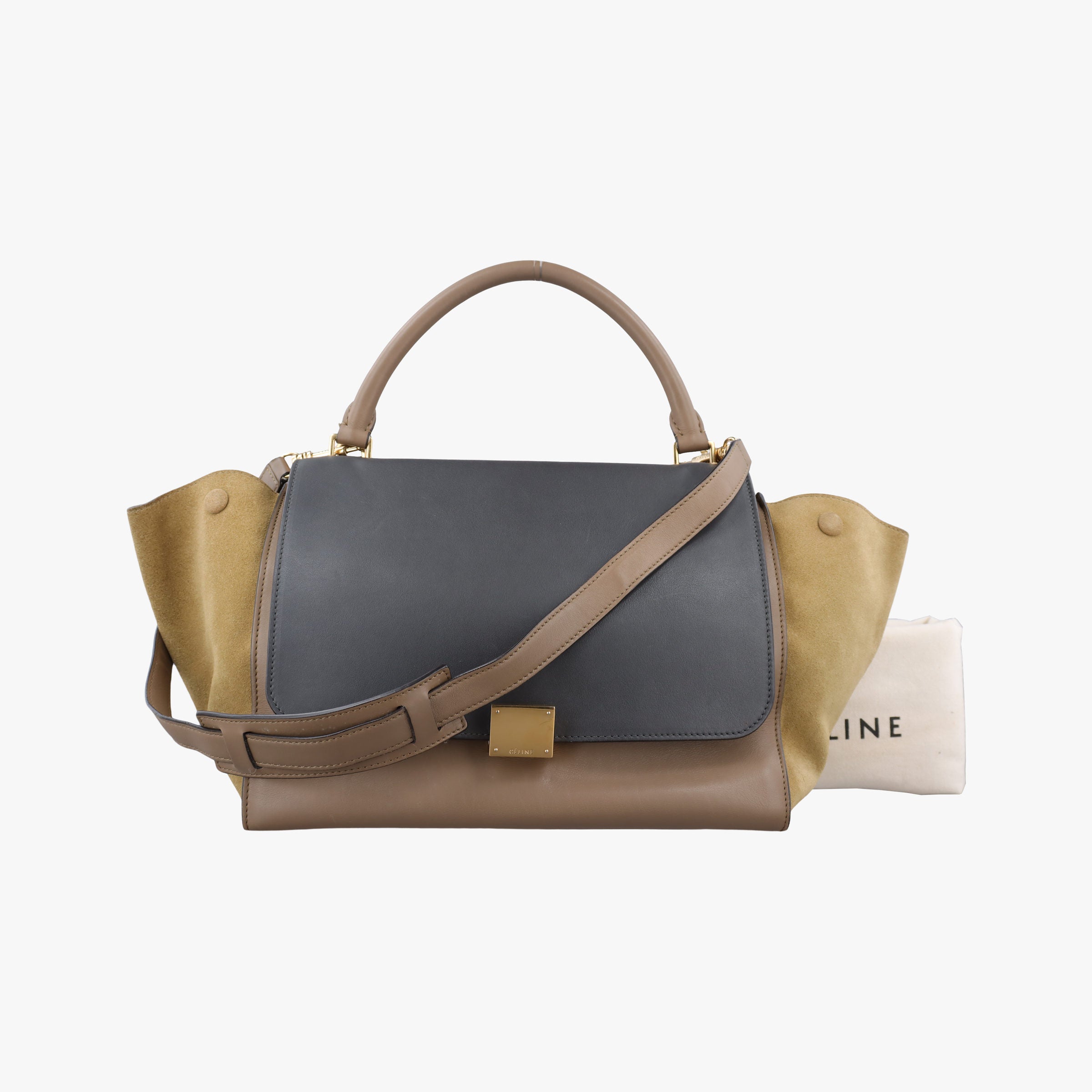 Vintage Celine Trapeze Beige× Gray×brown Suede × leather  shoulderbag | stylenewstar