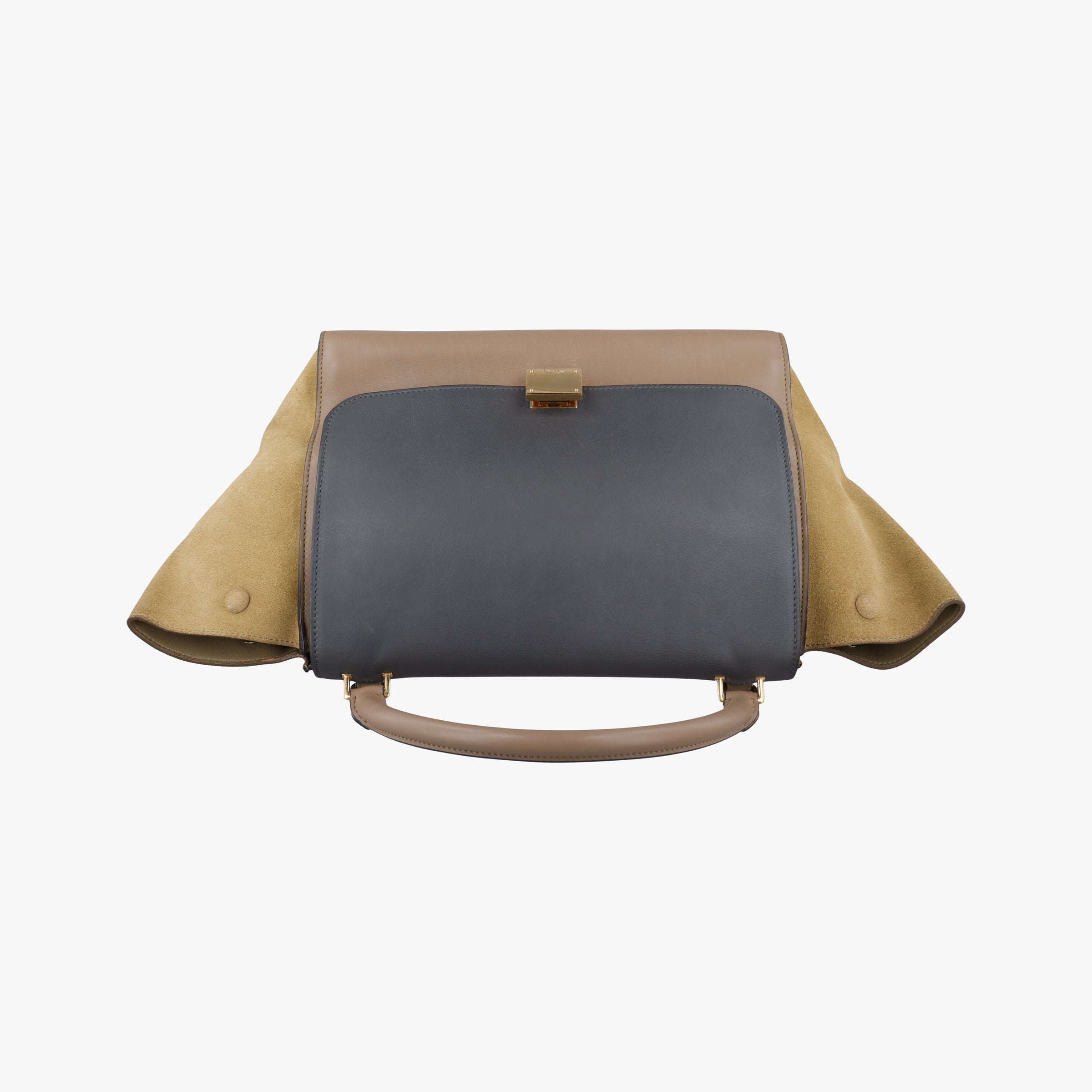 Vintage Celine Trapeze Beige× Gray×brown Suede × leather  shoulderbag | stylenewstar
