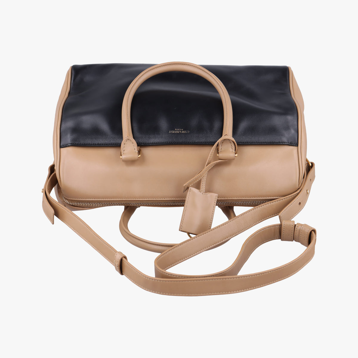 Vintage Yves Saint Laurent CLASSIC DUFFEL6 Black × Khaki Leather 322049 shoulderbag | stylenewstar