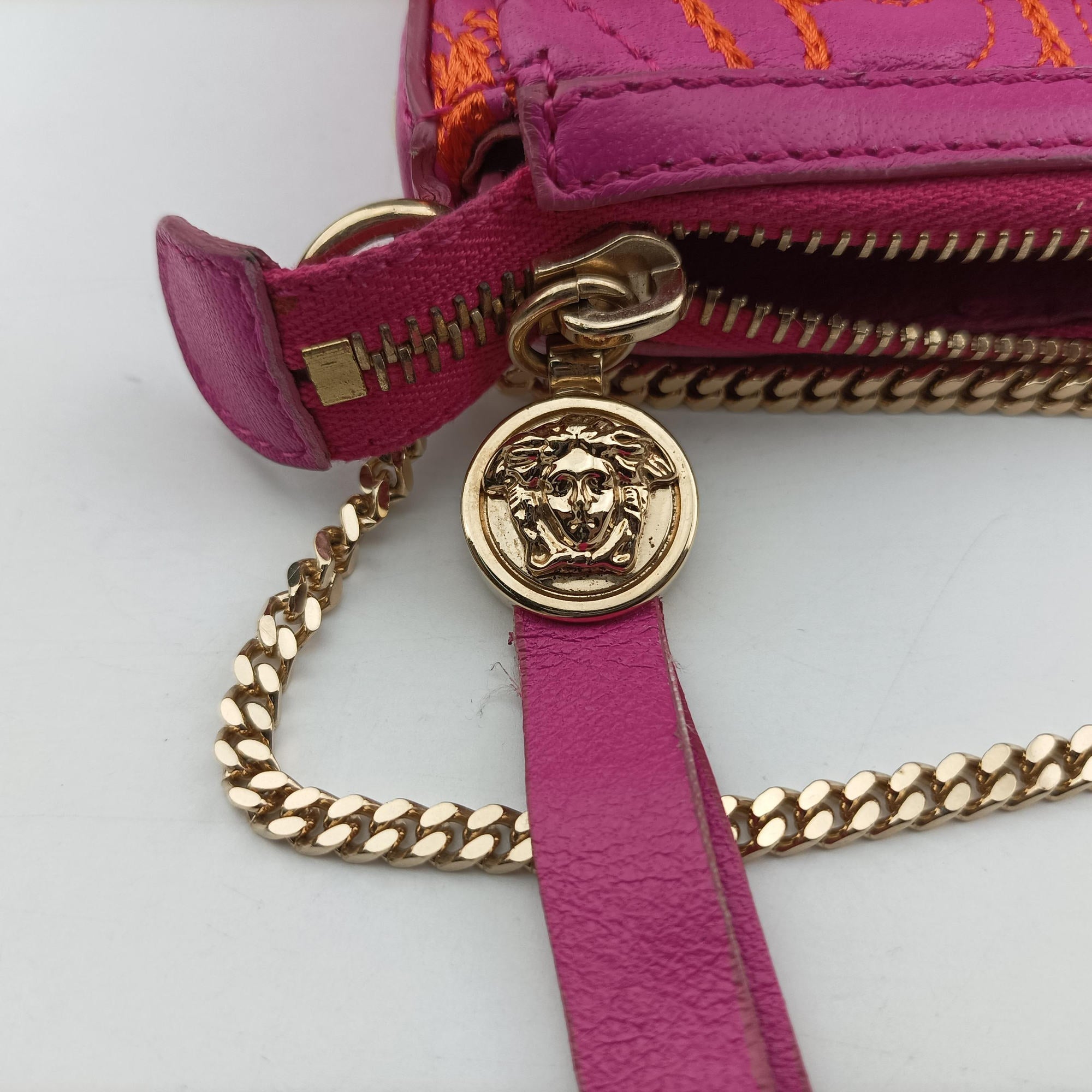 Pre-owned VERSACE Embroidered Vanitas Pink Leather  shoulderbag | stylenewstar