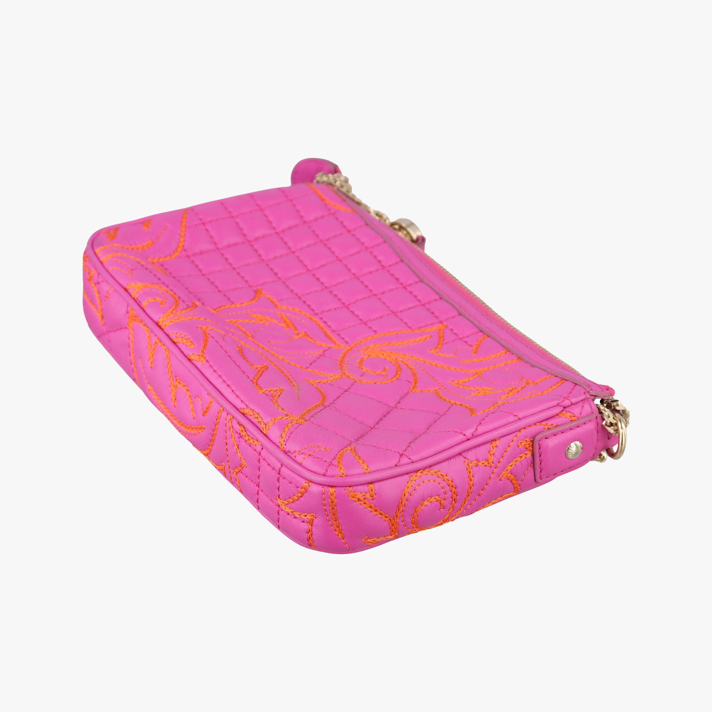 Pre-owned VERSACE Embroidered Vanitas Pink Leather  shoulderbag | stylenewstar