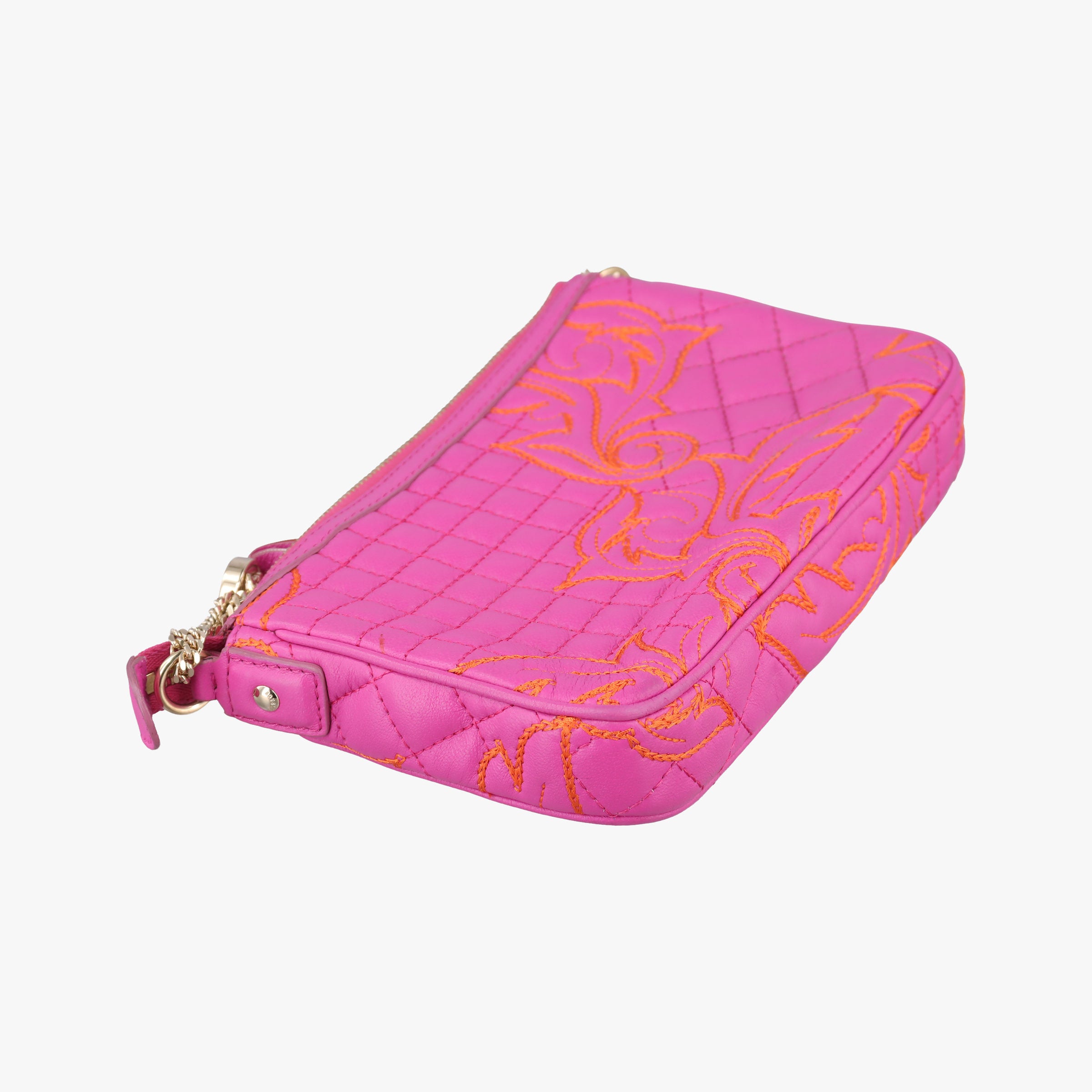 Pre-owned VERSACE Embroidered Vanitas Pink Leather  shoulderbag | stylenewstar
