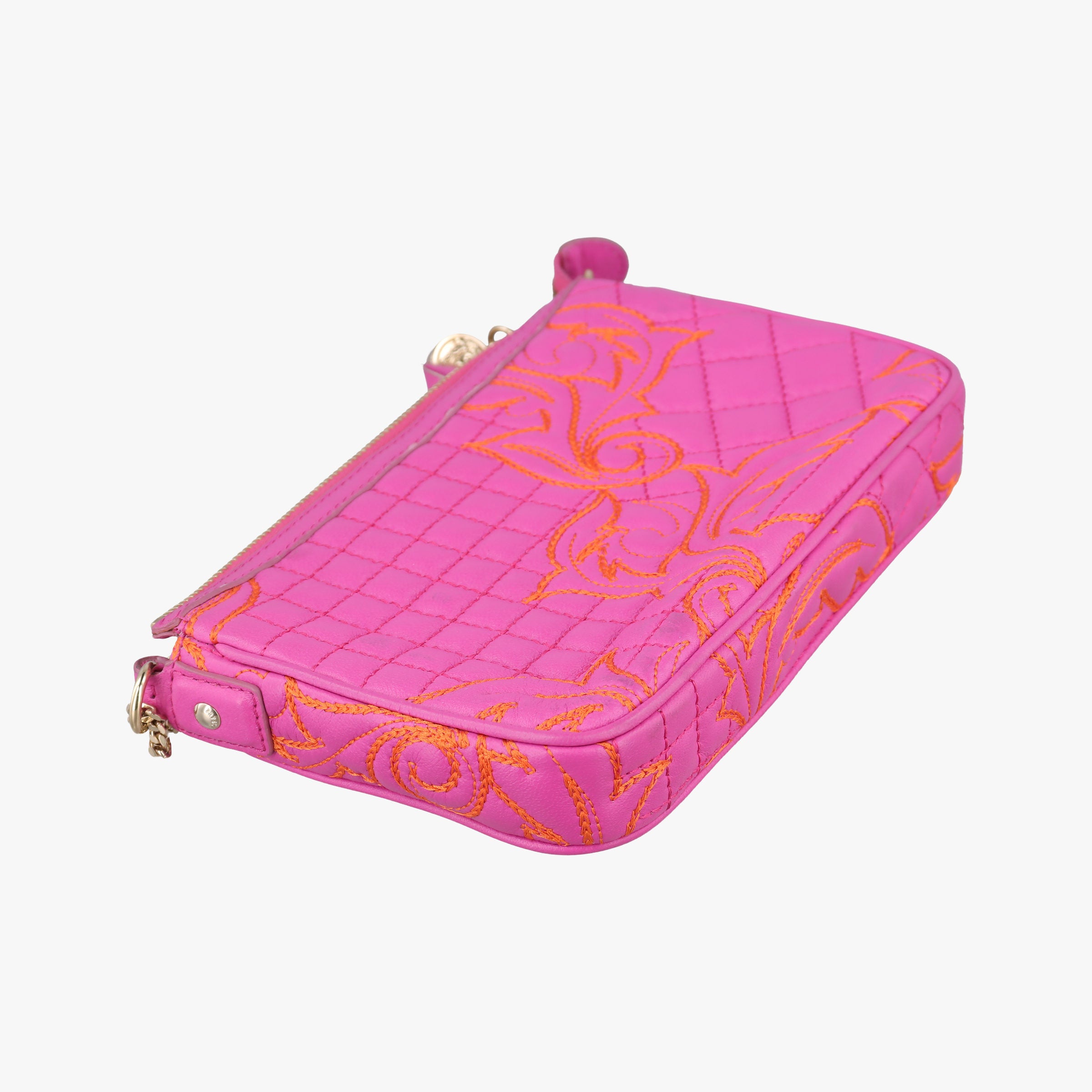 Pre-owned VERSACE Embroidered Vanitas Pink Leather  shoulderbag | stylenewstar