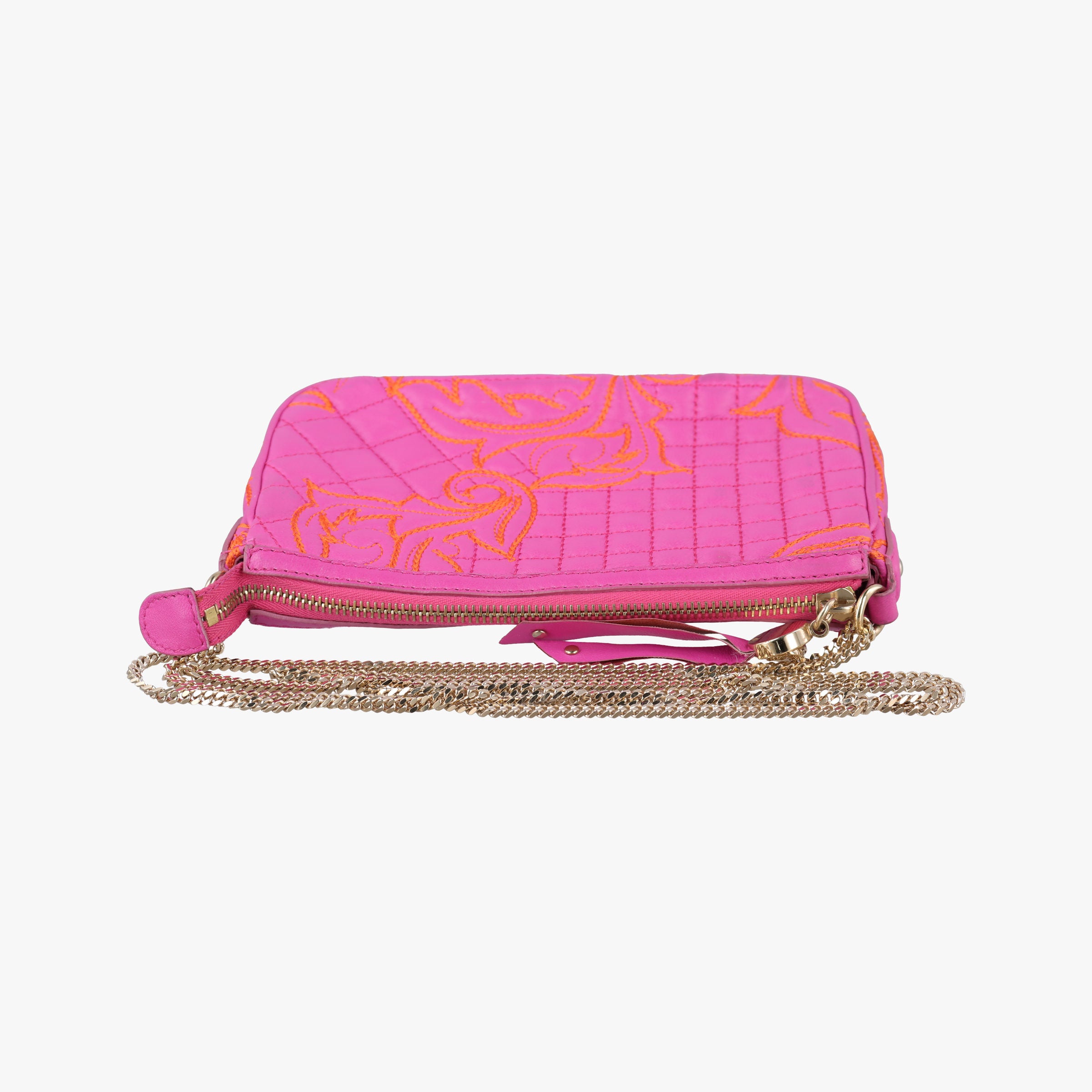 Pre-owned VERSACE Embroidered Vanitas Pink Leather  shoulderbag | stylenewstar