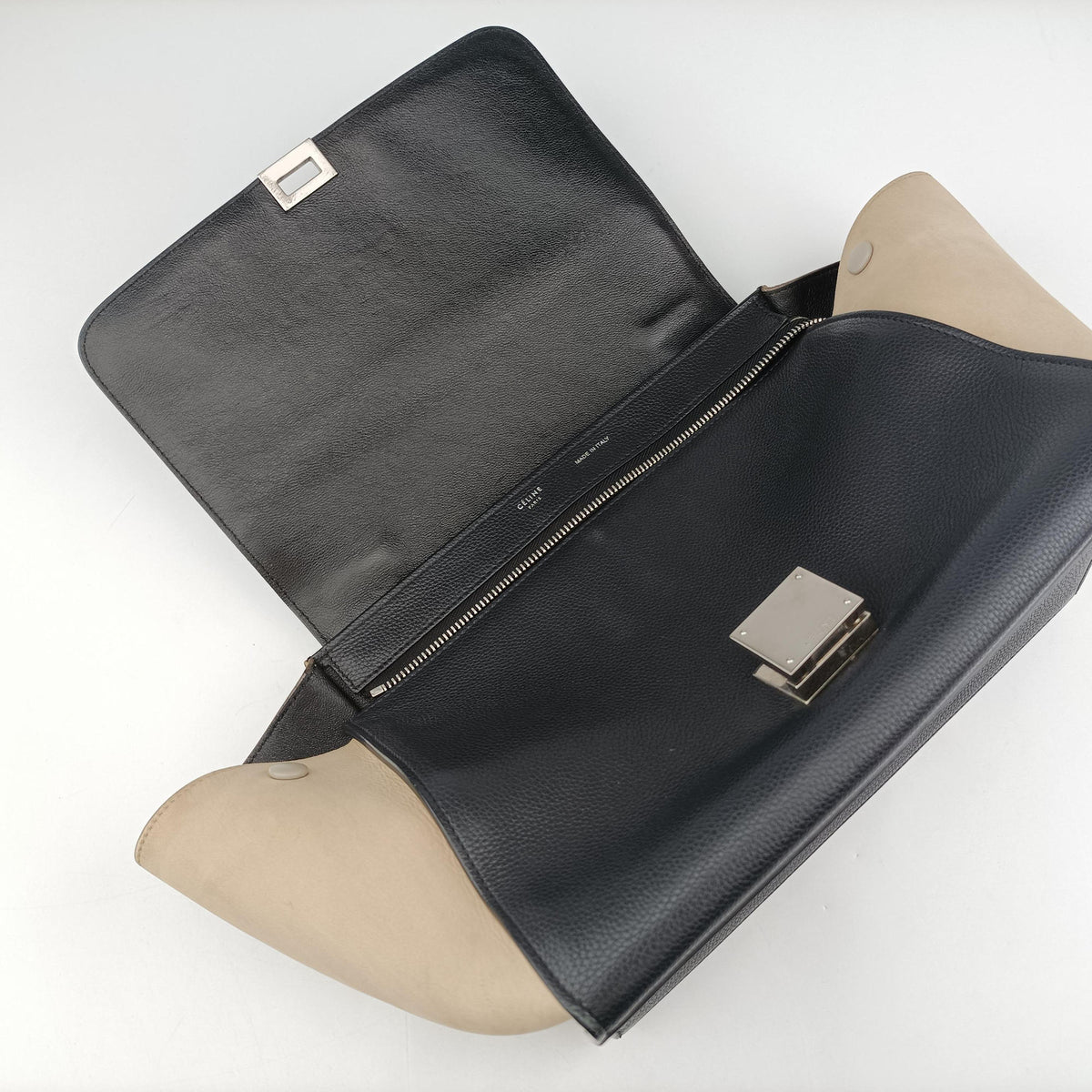 Pre-owned Celine Trapeze Blue×Black×Beige leather  shoulderbag | stylenewstar