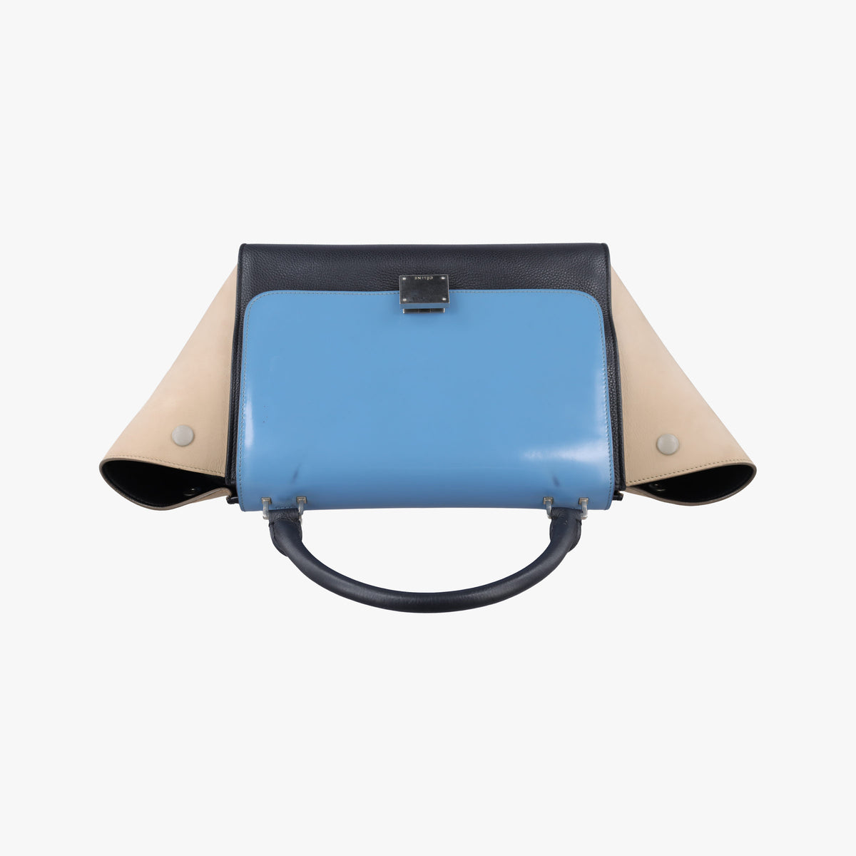 Pre-owned Celine Trapeze Blue×Black×Beige leather  shoulderbag | stylenewstar