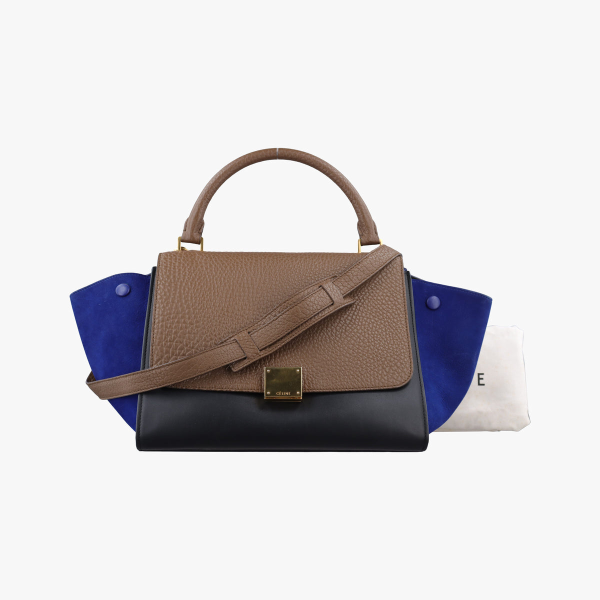 Pre-owned Celine Trapeze Beige×Black×Blue Suede × leather  shoulderbag | stylenewstar