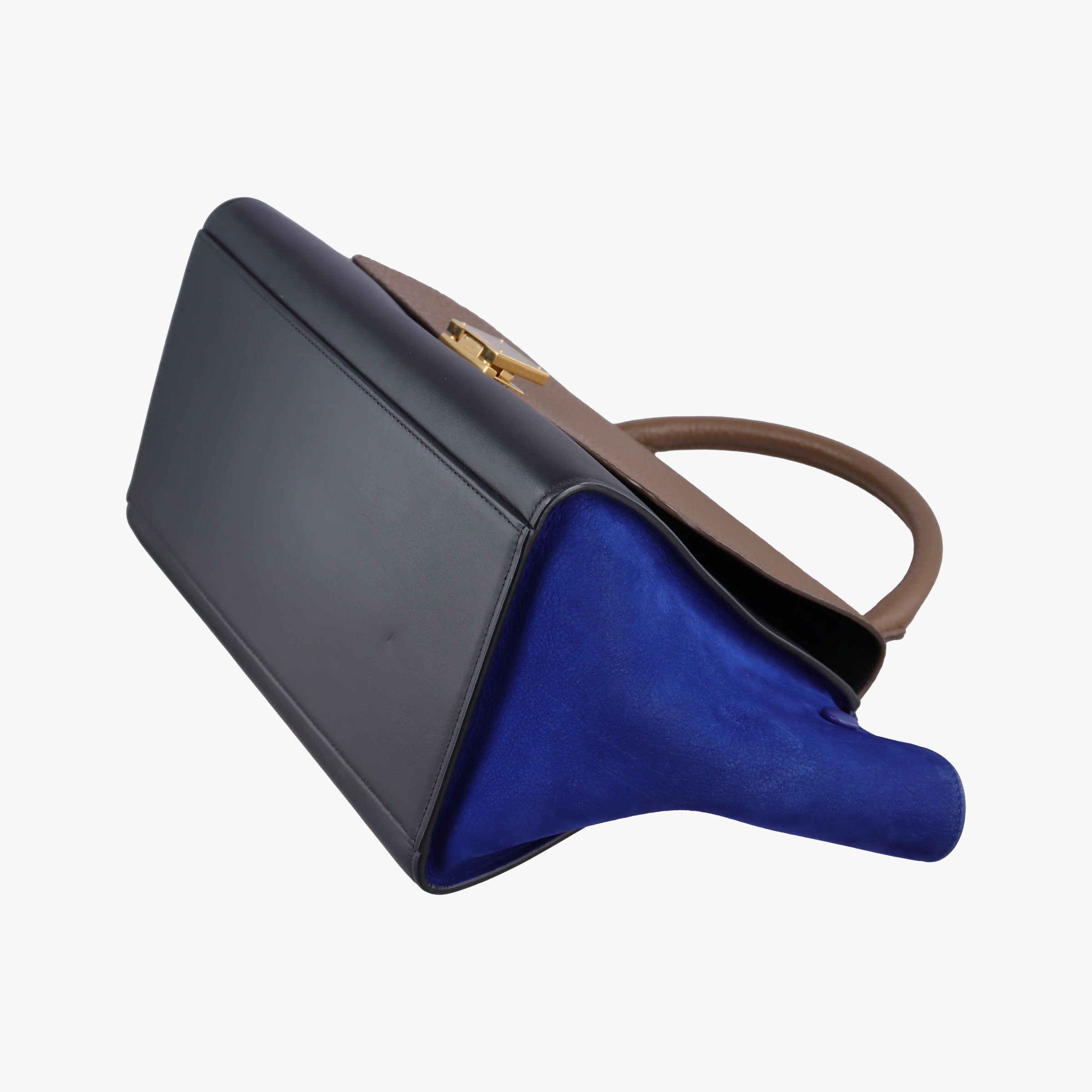 Pre-owned Celine Trapeze Beige×Black×Blue Suede × leather  shoulderbag | stylenewstar