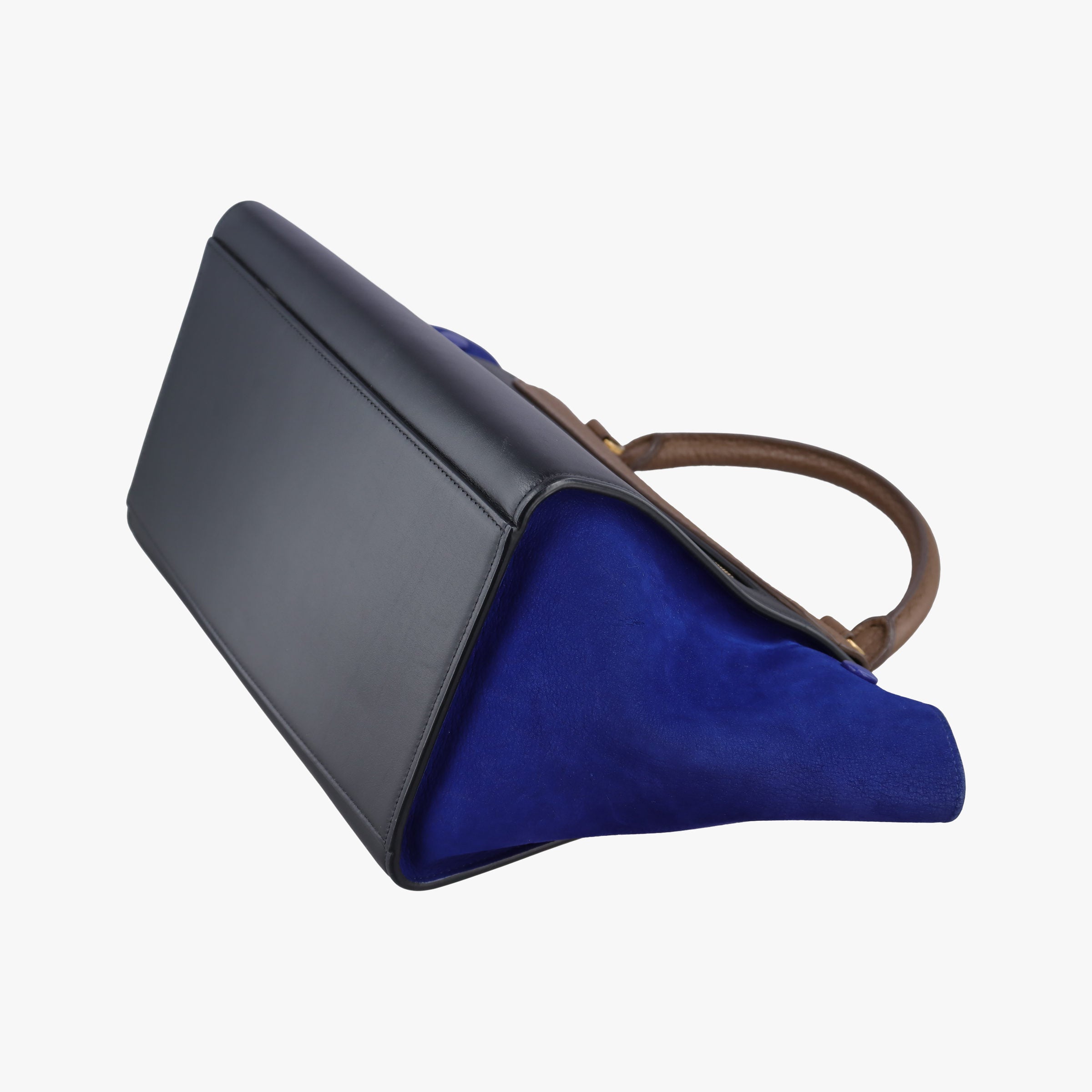 Pre-owned Celine Trapeze Beige×Black×Blue Suede × leather  shoulderbag | stylenewstar