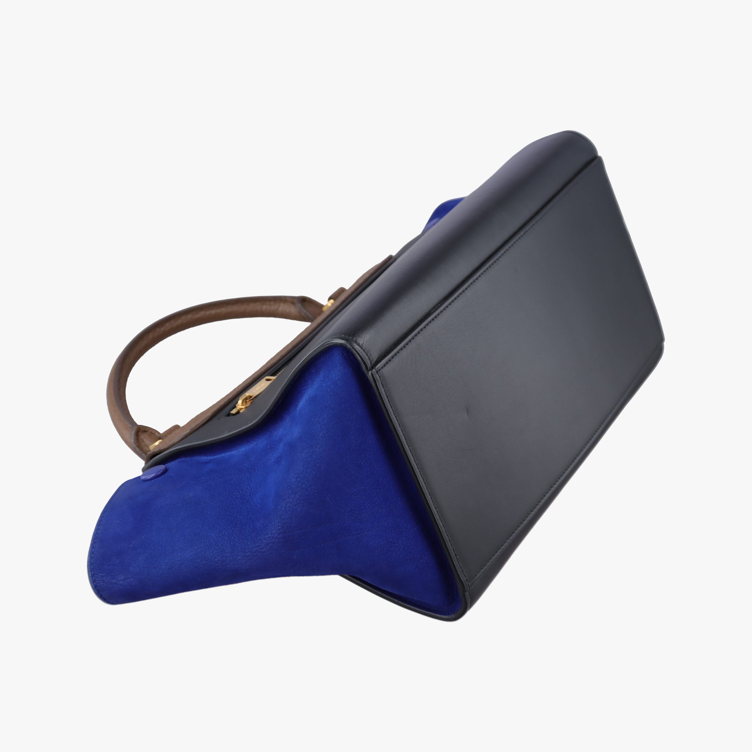 Pre-owned Celine Trapeze Beige×Black×Blue Suede × leather  shoulderbag | stylenewstar