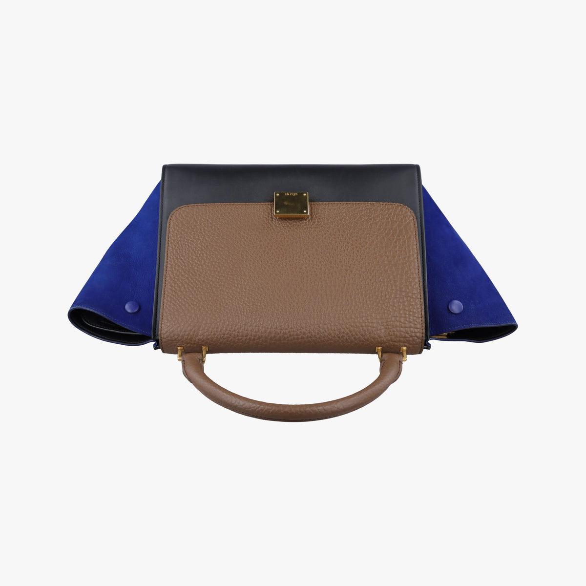 Pre-owned Celine Trapeze Beige×Black×Blue Suede × leather  shoulderbag | stylenewstar