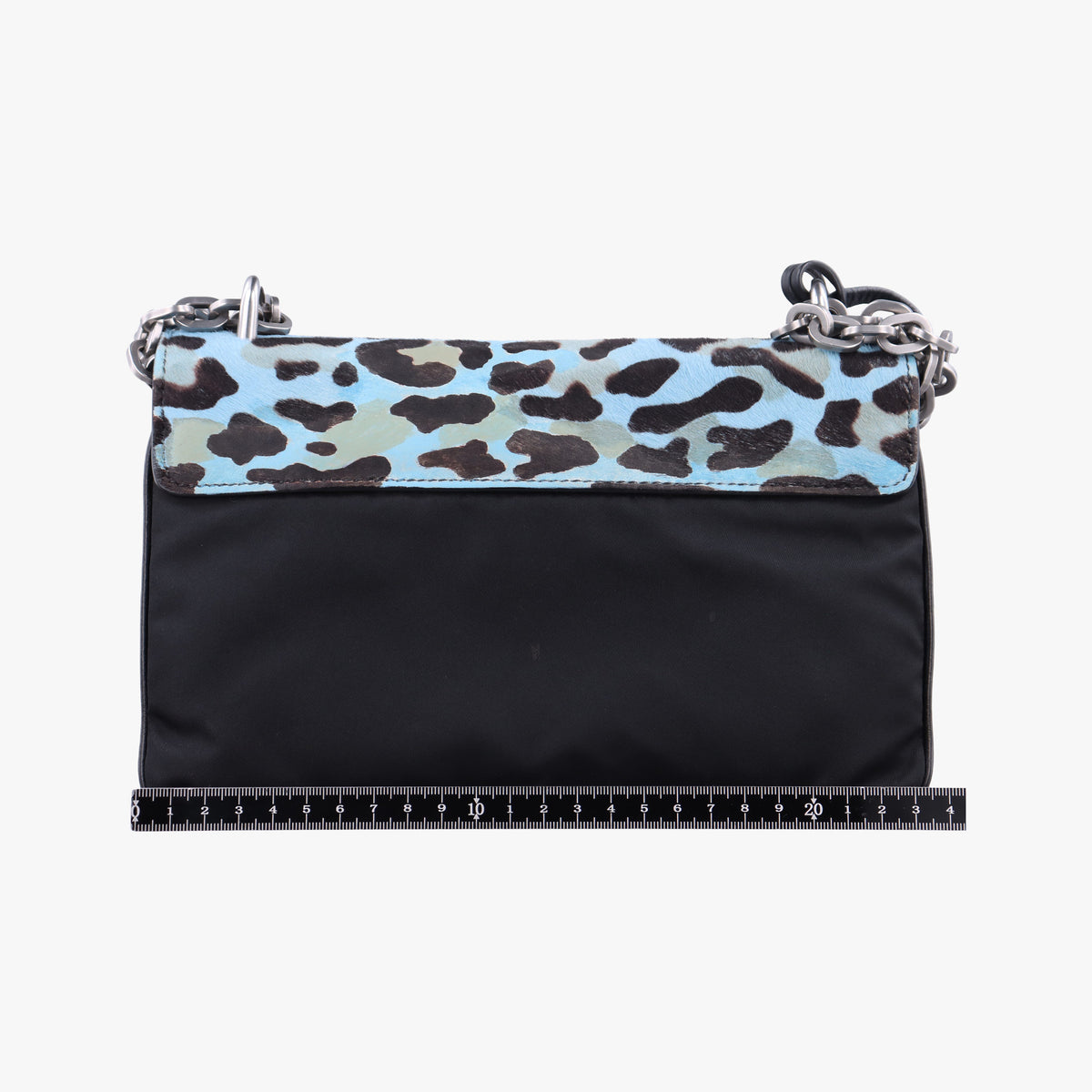 Pre-owned Prada Leopard print Blue×Black ponyhair×nylon 1BD009 shoulderbag | stylenewstar