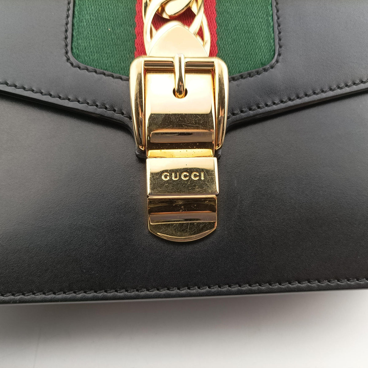 Vintage Gucci Sylvie Black×green×red Leather 421882 shoulderbag | stylenewstar