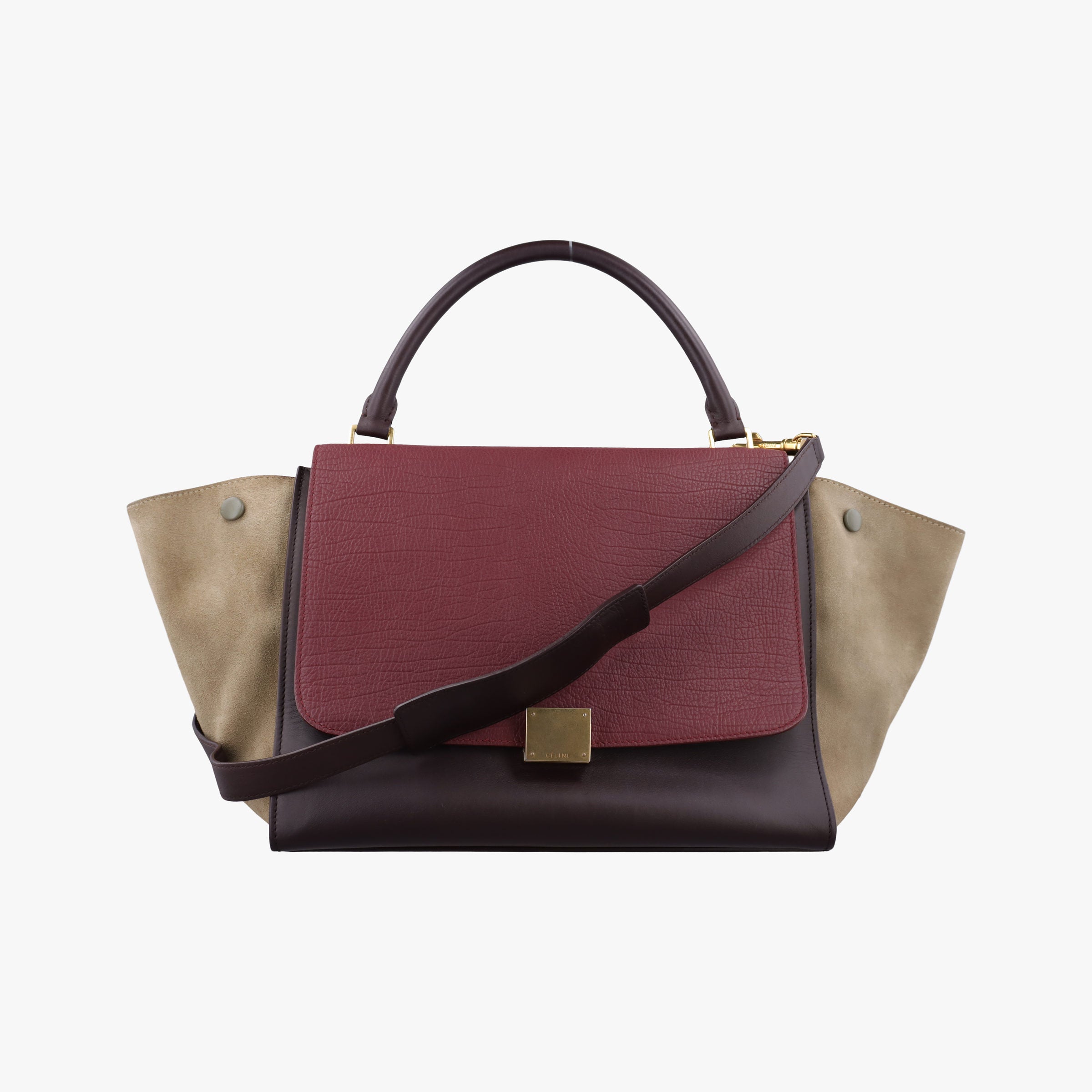 Secondhand Celine Trapeze Bordeaux×Black×Brown Suede × leather  shoulderbag | stylenewstar
