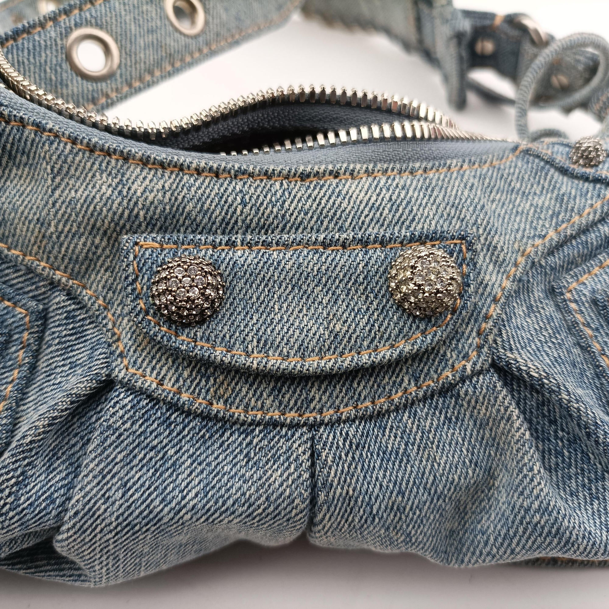 Pre-owned Balenciaga Le Cagole Blue denim  shoulderbag | stylenewstar