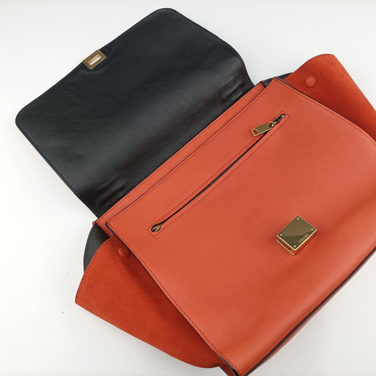 Secondhand Celine Trapeze Small Orange Suede×leather  shoulderbag | stylenewstar