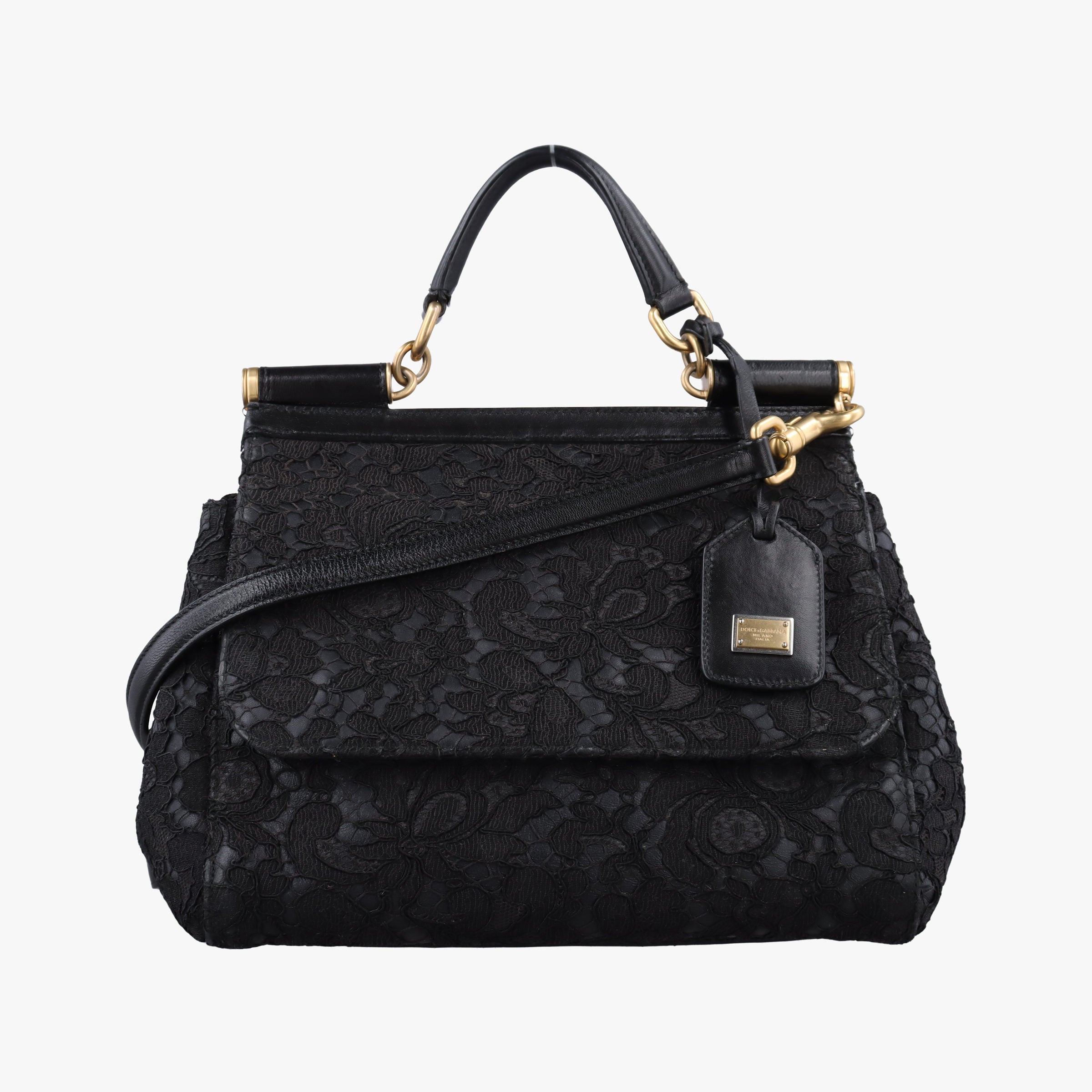 Pre-owned Dolce & Gabbana SICILY Black Leather×Crochet  shoulderbag | stylenewstar