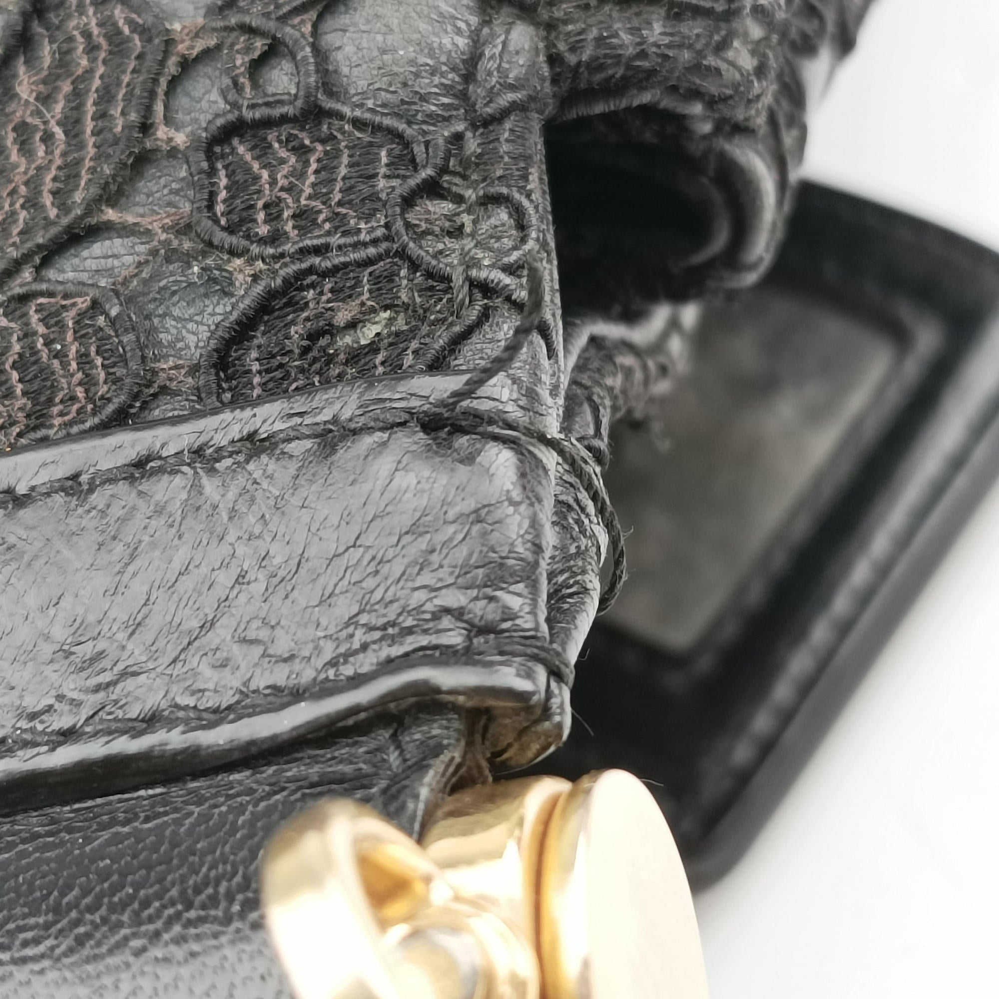 Pre-owned Dolce & Gabbana SICILY Black Leather×Crochet  shoulderbag | stylenewstar