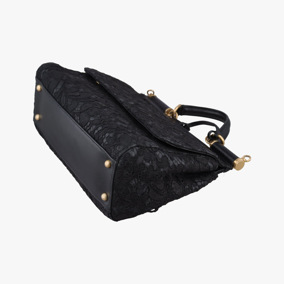 Pre-owned Dolce & Gabbana SICILY Black Leather×Crochet  shoulderbag | stylenewstar