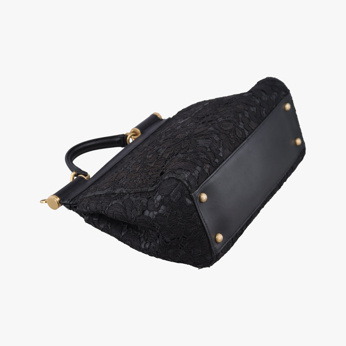 Pre-owned Dolce & Gabbana SICILY Black Leather×Crochet  shoulderbag | stylenewstar