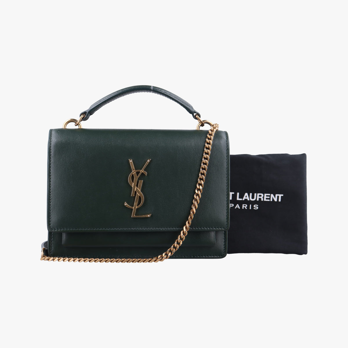 Pre-owned Yves Saint Laurent Sunset Green Leather 533026 shoulderbag | stylenewstar