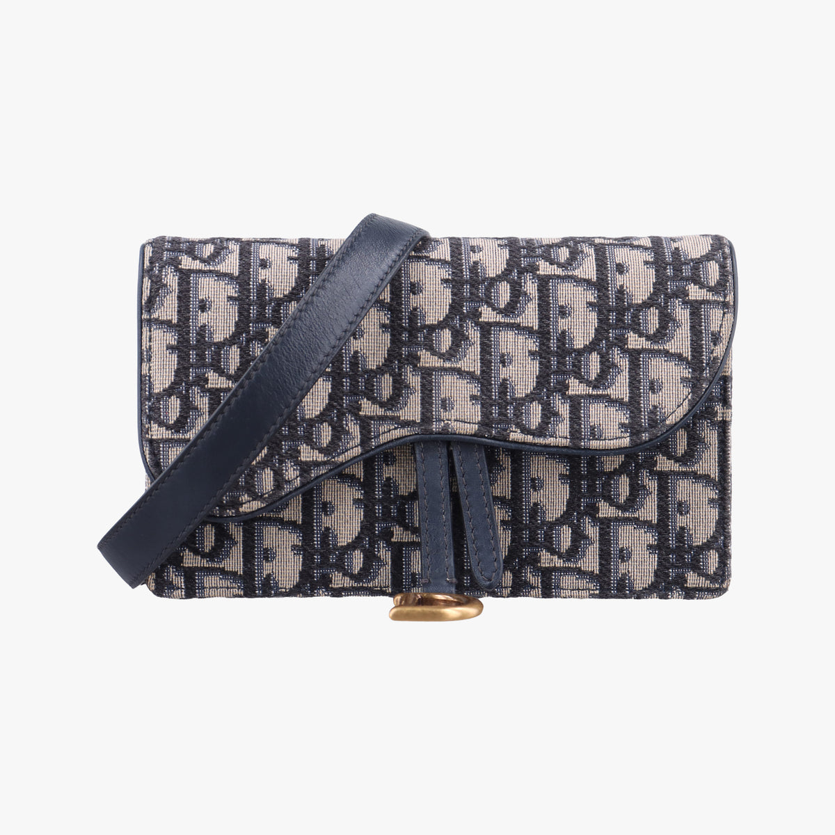 Pre-owned Christian Dior Saddle Navy×Gray jacquard  bum bag/waist bag | stylenewstar