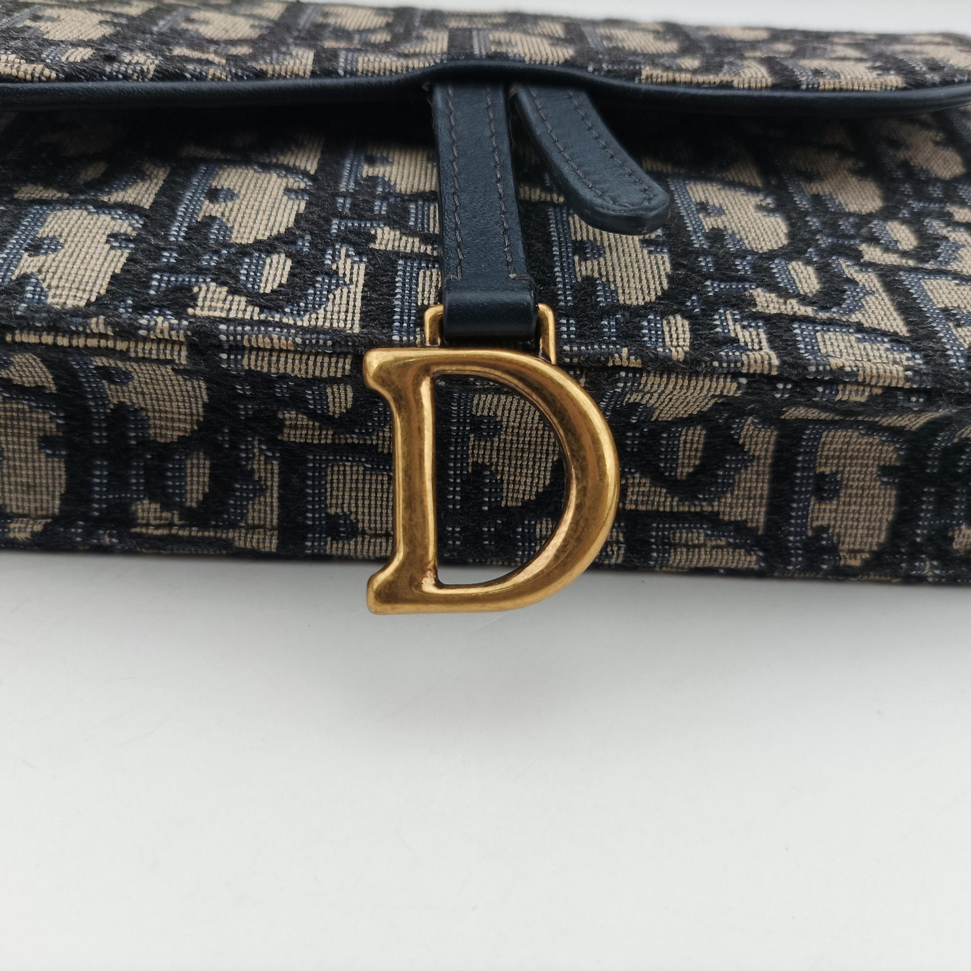 Pre-owned Christian Dior Saddle Navy×Gray jacquard  bum bag/waist bag | stylenewstar