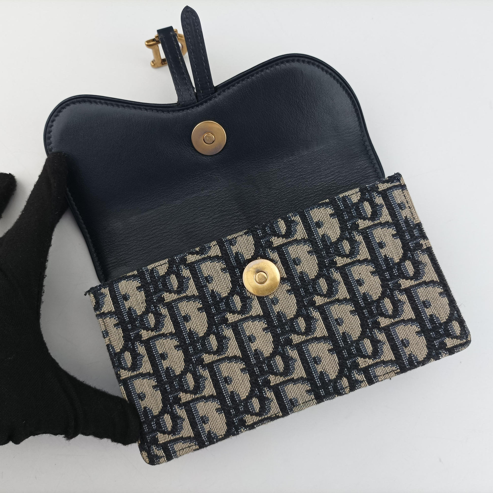 Pre-owned Christian Dior Saddle Navy×Gray jacquard  bum bag/waist bag | stylenewstar