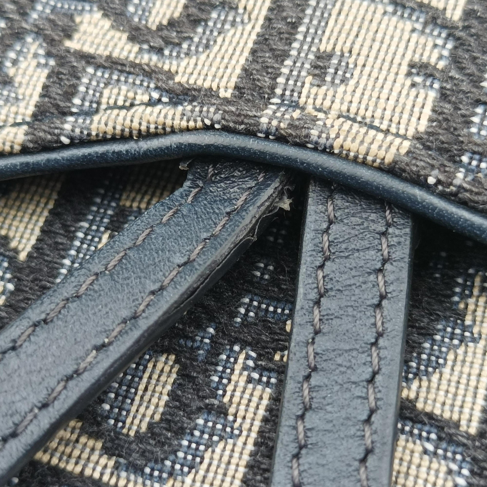 Pre-owned Christian Dior Saddle Navy×Gray jacquard  bum bag/waist bag | stylenewstar