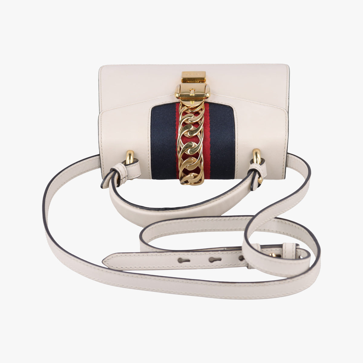 Pre-owned Gucci Sylvie Ivory×navy×red Leather 470270 shoulderbag | stylenewstar