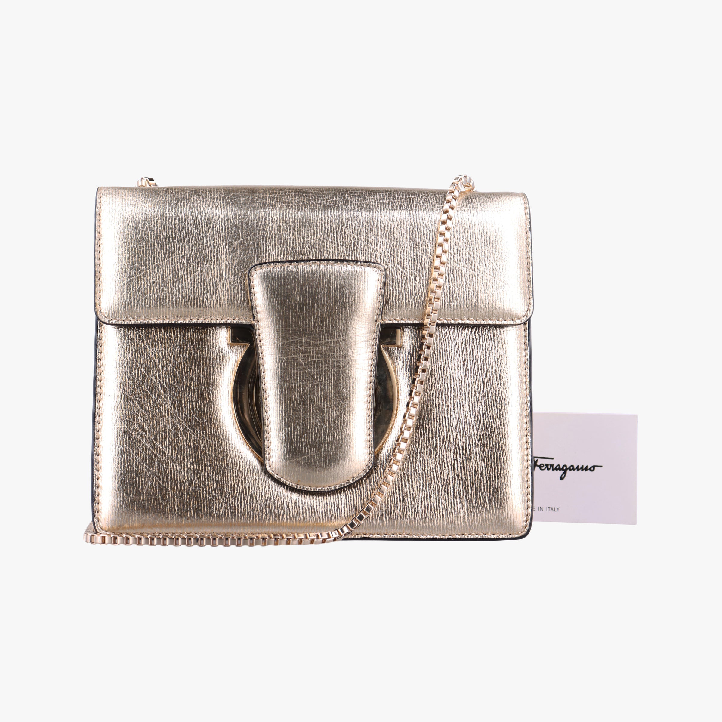 Pre-owned Ferragamo Thalia Golden Leather  shoulderbag | stylenewstar