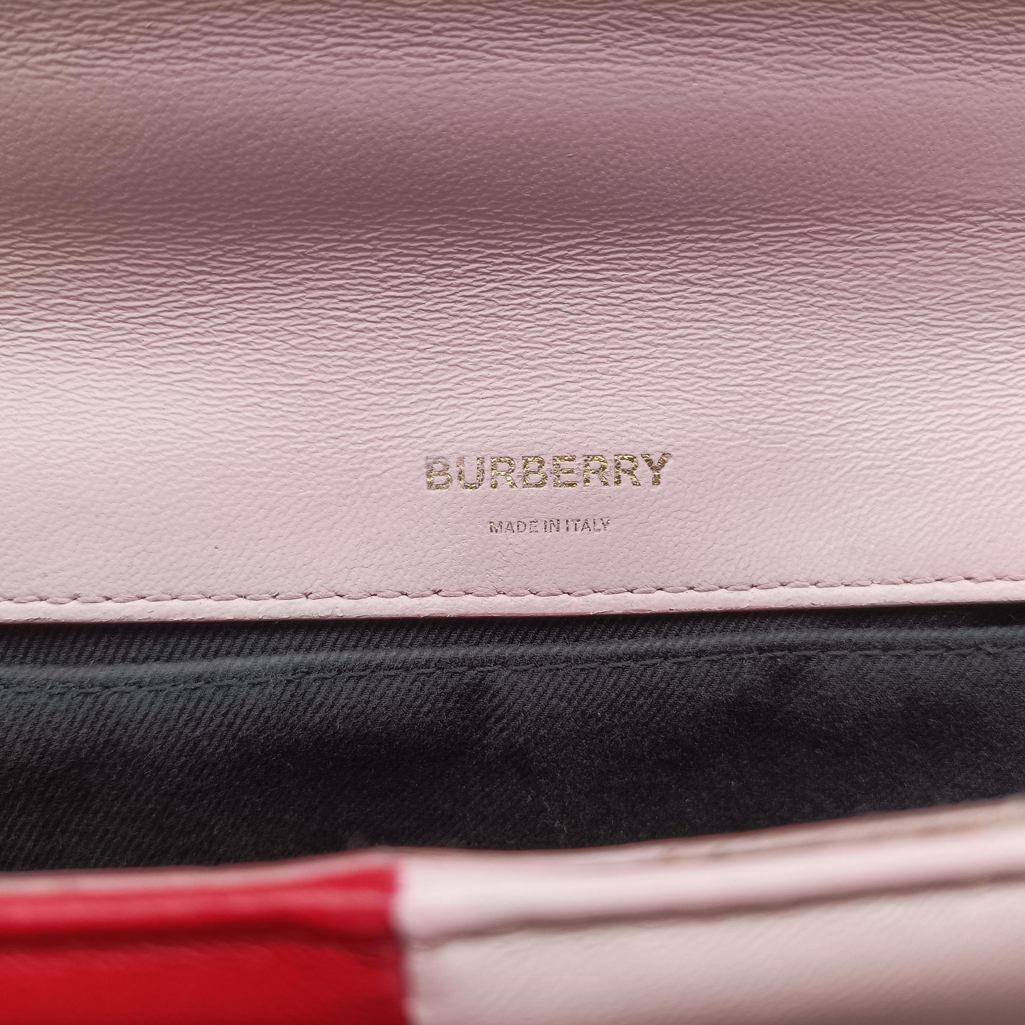 Pre-owned Burberry Lola chain TB Red×Pink×Beige Leather  shoulderbag | stylenewstar