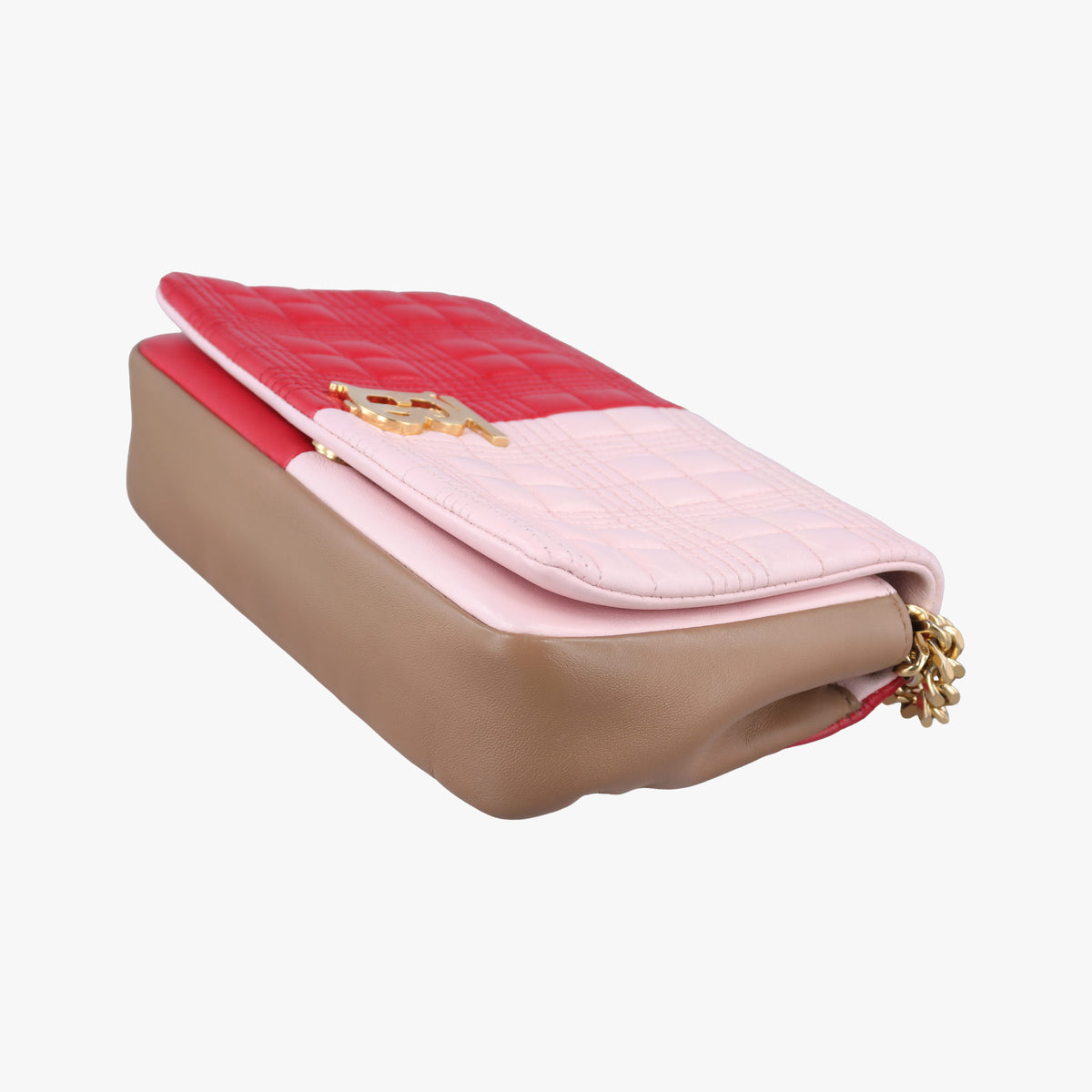 Pre-owned Burberry Lola chain TB Red×Pink×Beige Leather  shoulderbag | stylenewstar