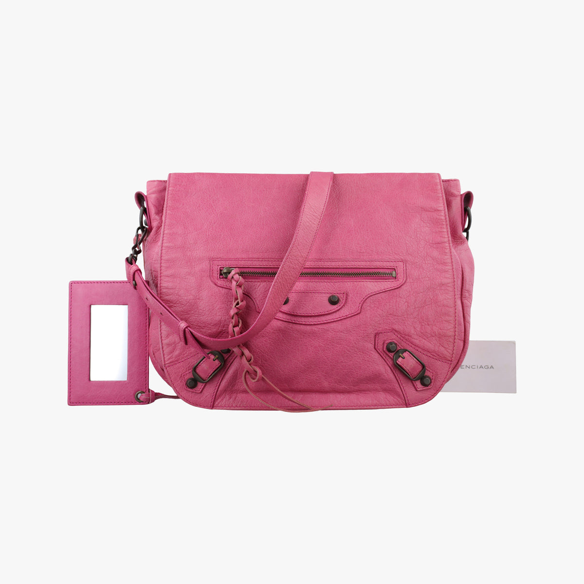 Pre-owned Balenciaga Classic Folk Messenger Pink lambskin  shoulderbag | stylenewstar
