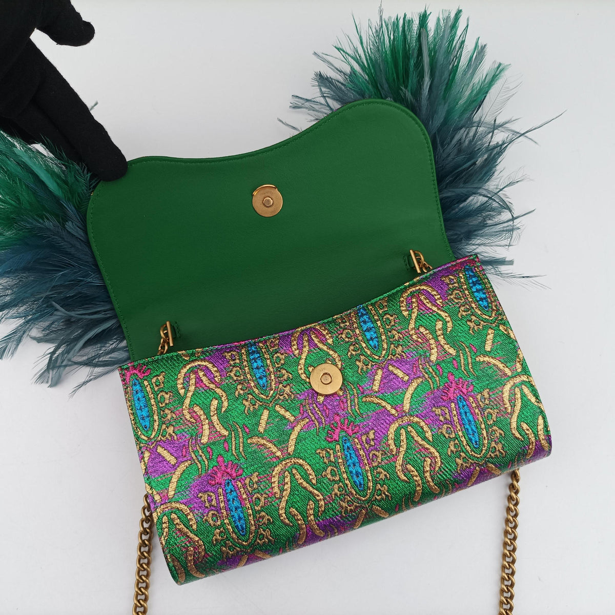 Pre-owned Gucci Brocade Broadway Green fabric 466925 shoulderbag | stylenewstar