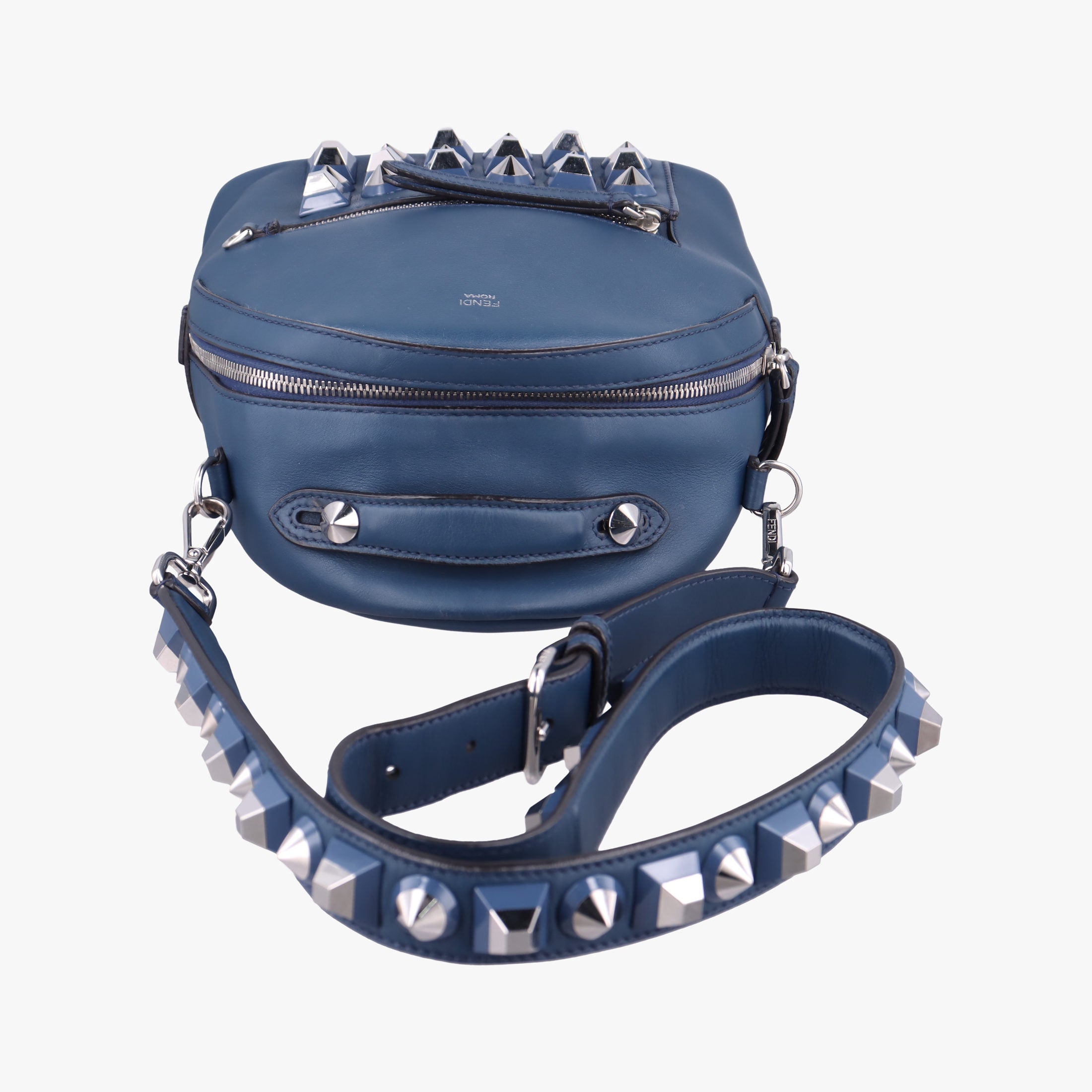 Pre-owned Fendi Studs By the Way Blue Leather 8BT281 shoulderbag | stylenewstar