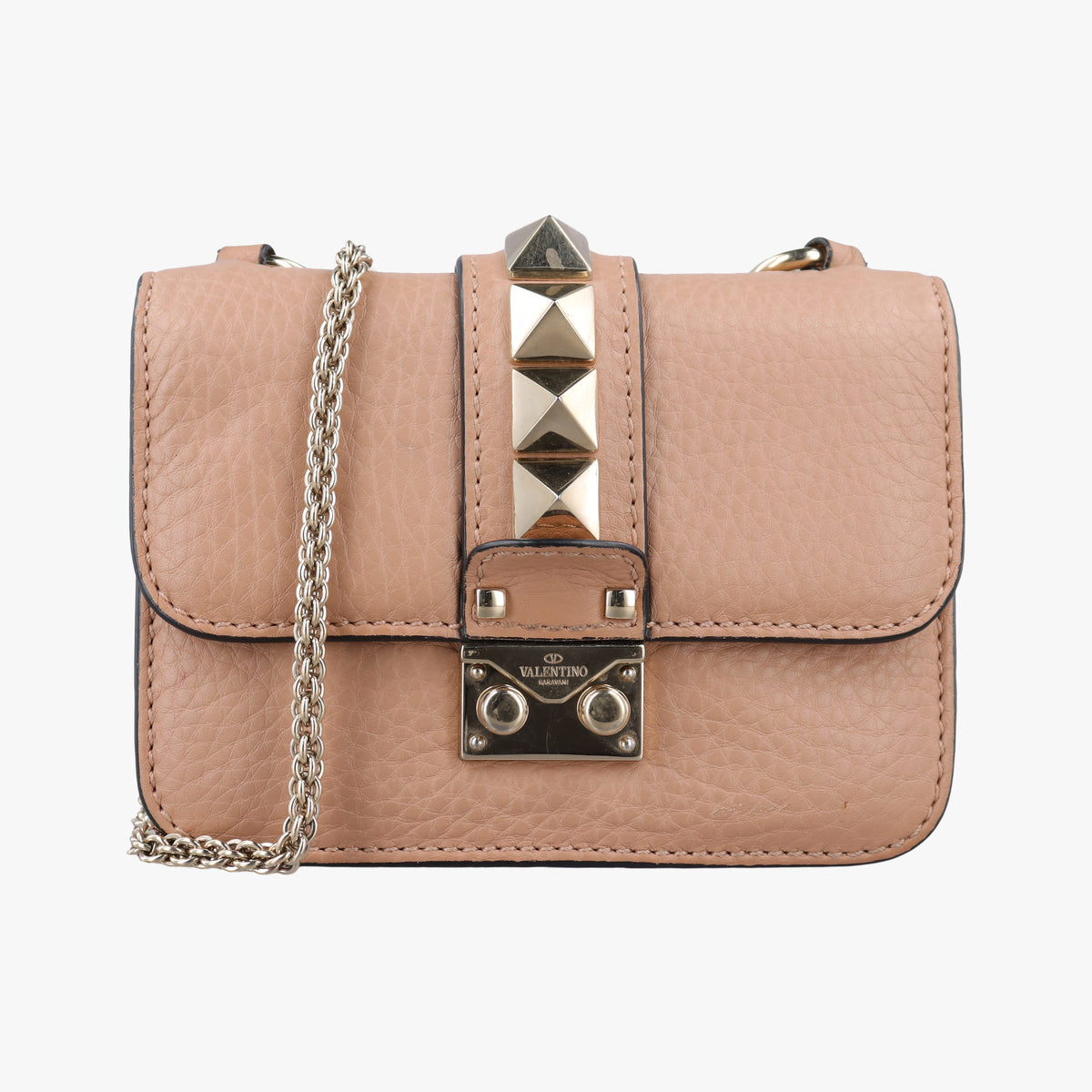 Pre-owned Valentino Rockstud Glam Lock Camel Leather  shoulderbag | stylenewstar