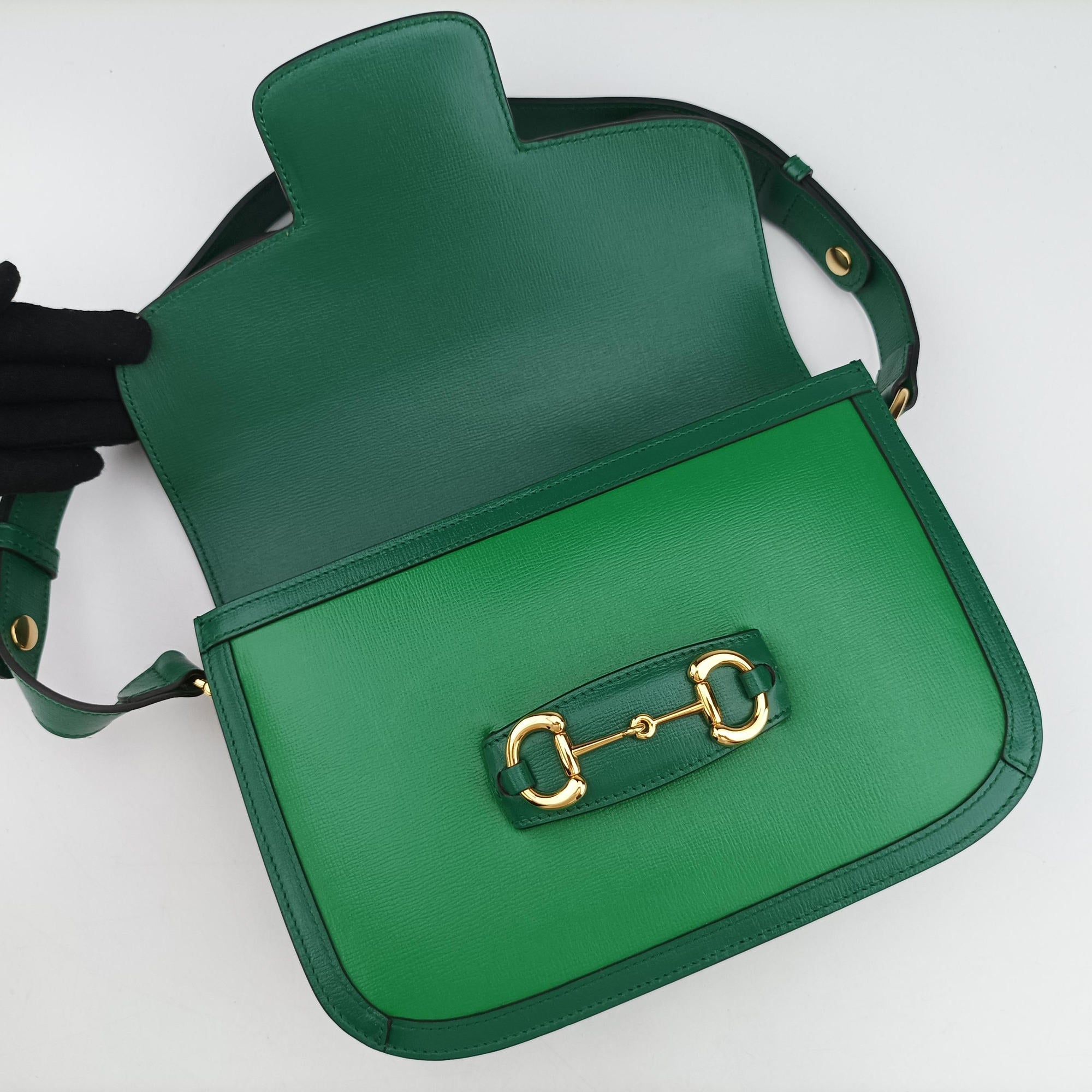 Pre-owned Gucci Horsebit 1955 Green Leather 602204 shoulderbag | stylenewstar
