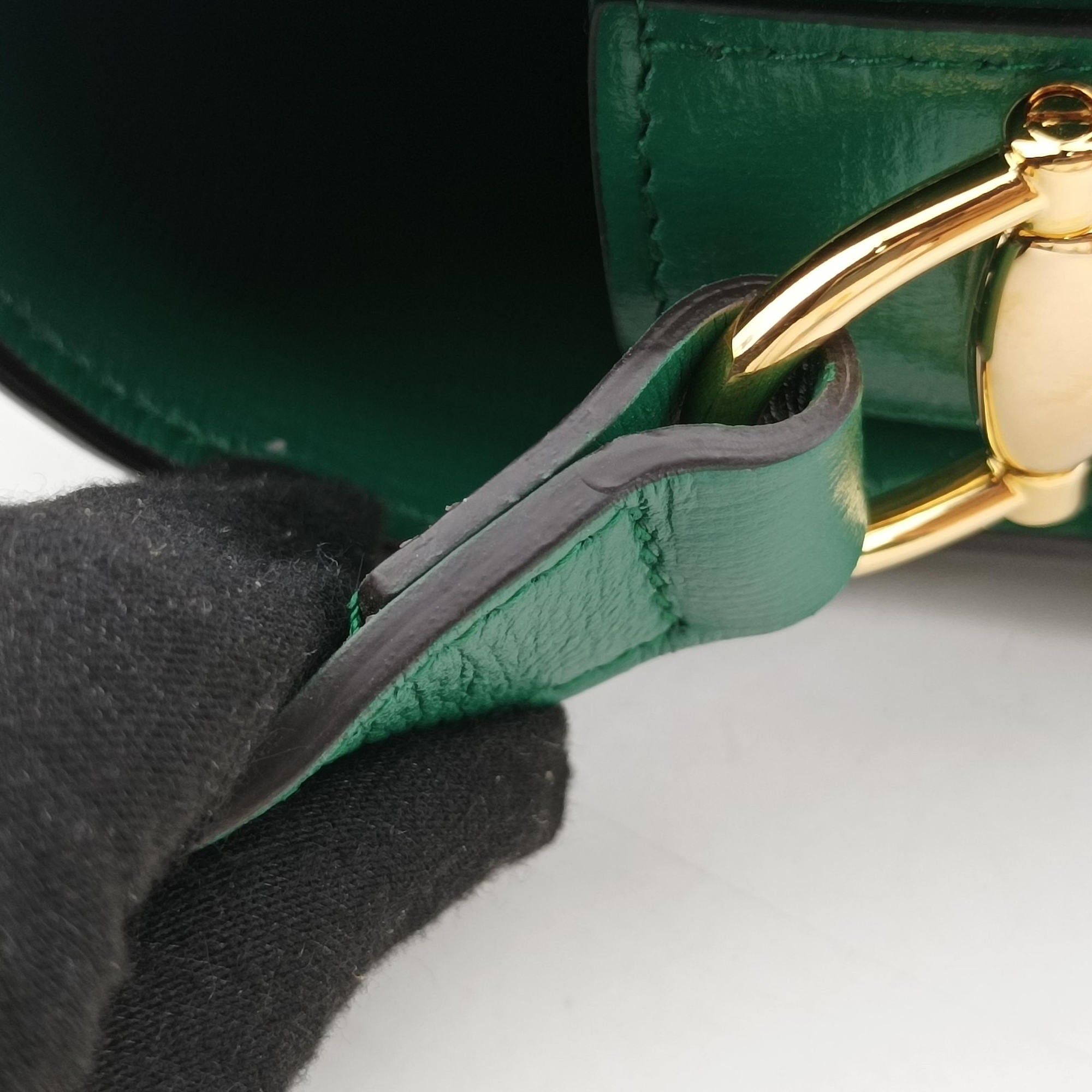 Pre-owned Gucci Horsebit 1955 Green Leather 602204 shoulderbag | stylenewstar