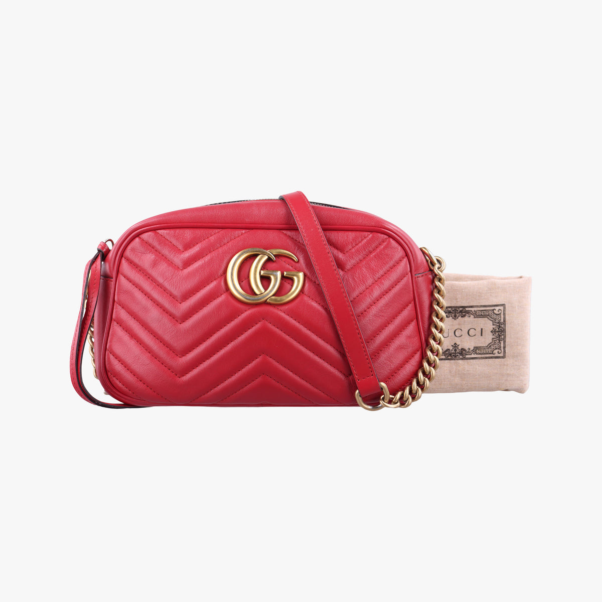 Pre-owned Gucci GG Marmont Red Leather 447632 shoulderbag | stylenewstar
