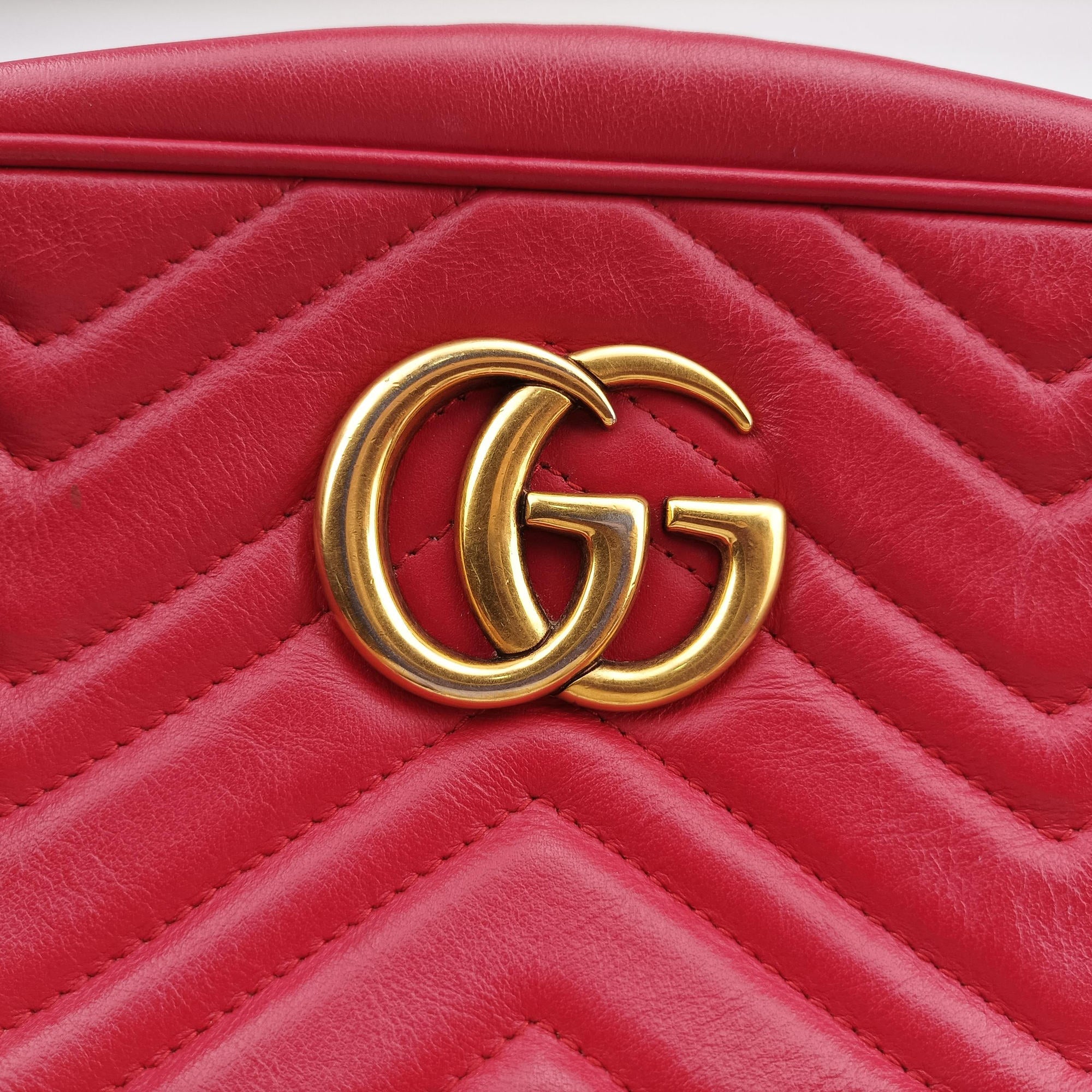 Pre-owned Gucci GG Marmont Red Leather 447632 shoulderbag | stylenewstar