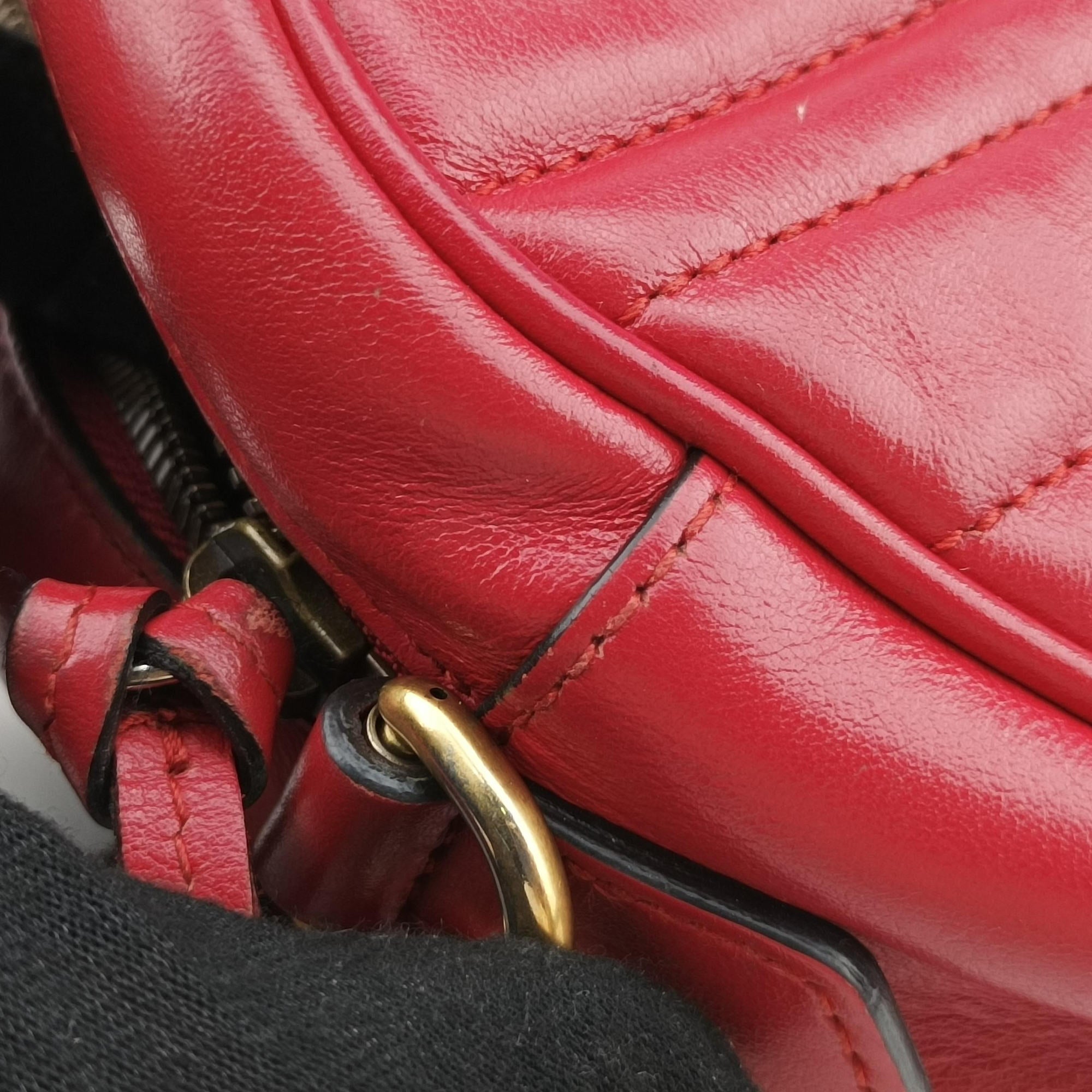 Pre-owned Gucci GG Marmont Red Leather 447632 shoulderbag | stylenewstar