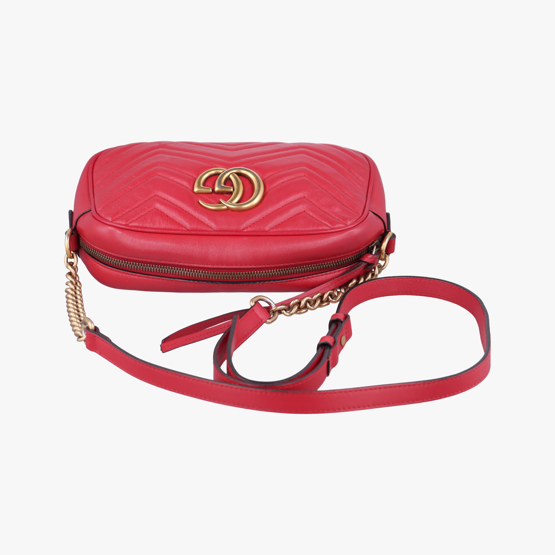 Pre-owned Gucci GG Marmont Red Leather 447632 shoulderbag | stylenewstar