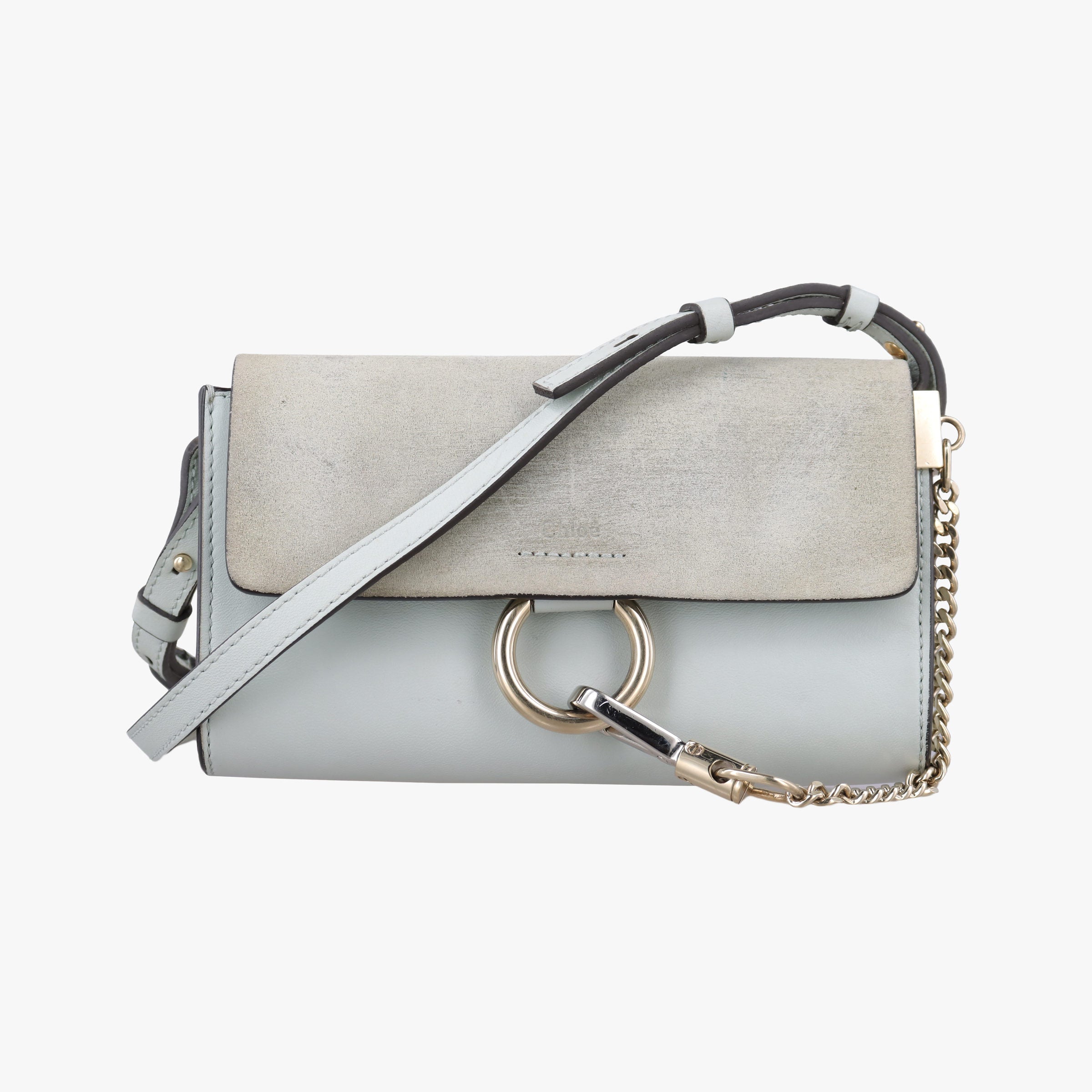 Pre-owned Chloe FAYE Blue×Grey Leather × suede  shoulderbag | stylenewstar