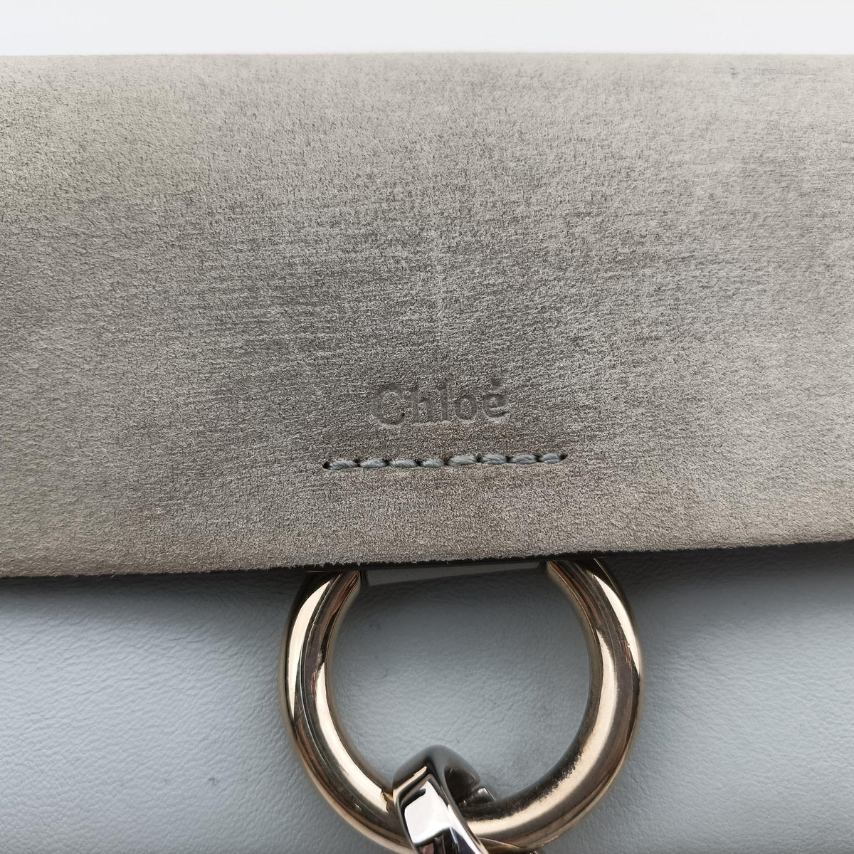 Pre-owned Chloe FAYE Blue×Grey Leather × suede  shoulderbag | stylenewstar