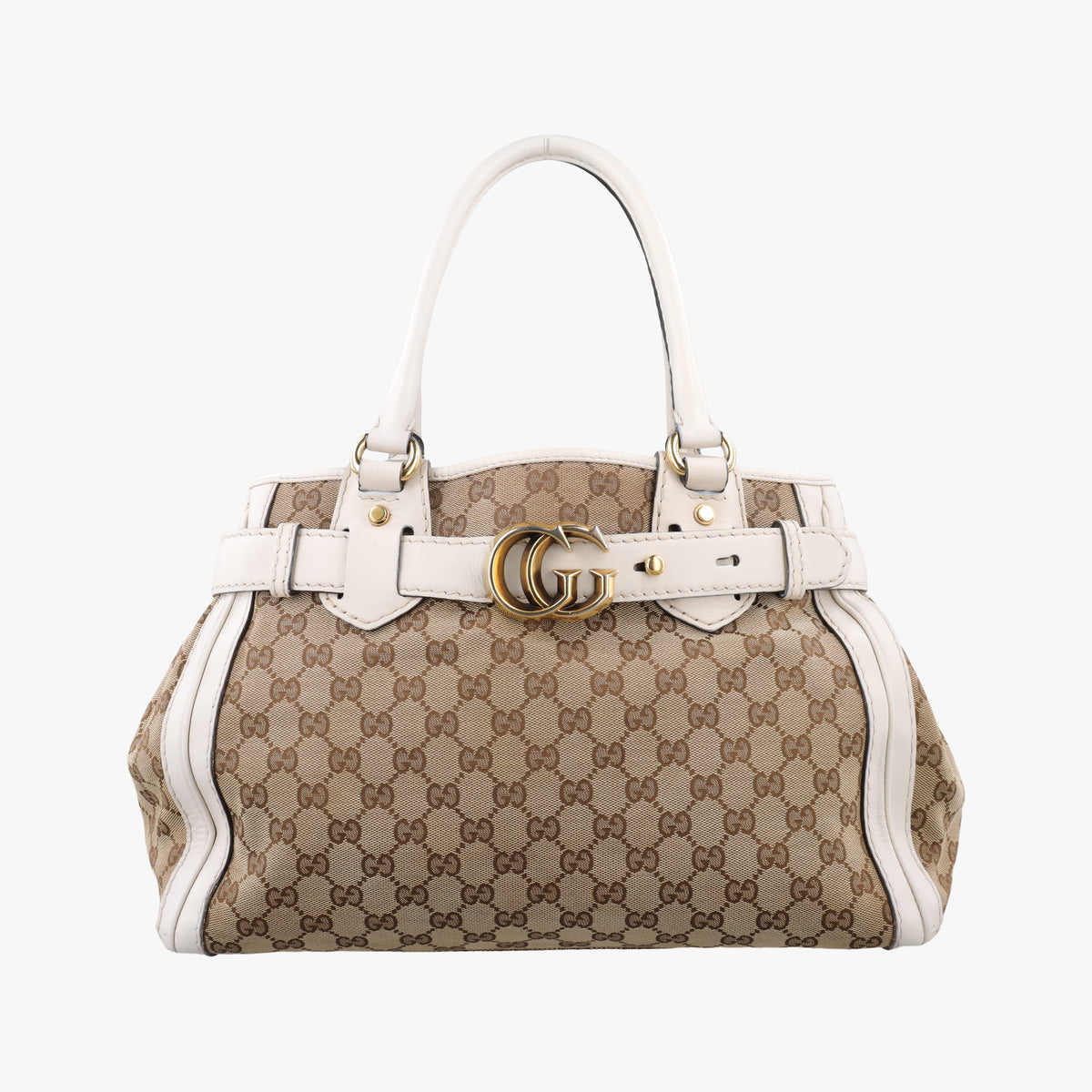Pre-owned Gucci GG Running White×Beige Canvas×Leather 247183 handbag | stylenewstar
