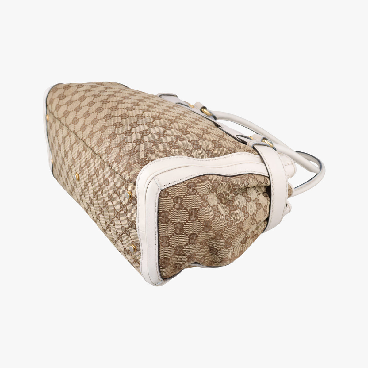 Pre-owned Gucci GG Running White×Beige Canvas×Leather 247183 handbag | stylenewstar